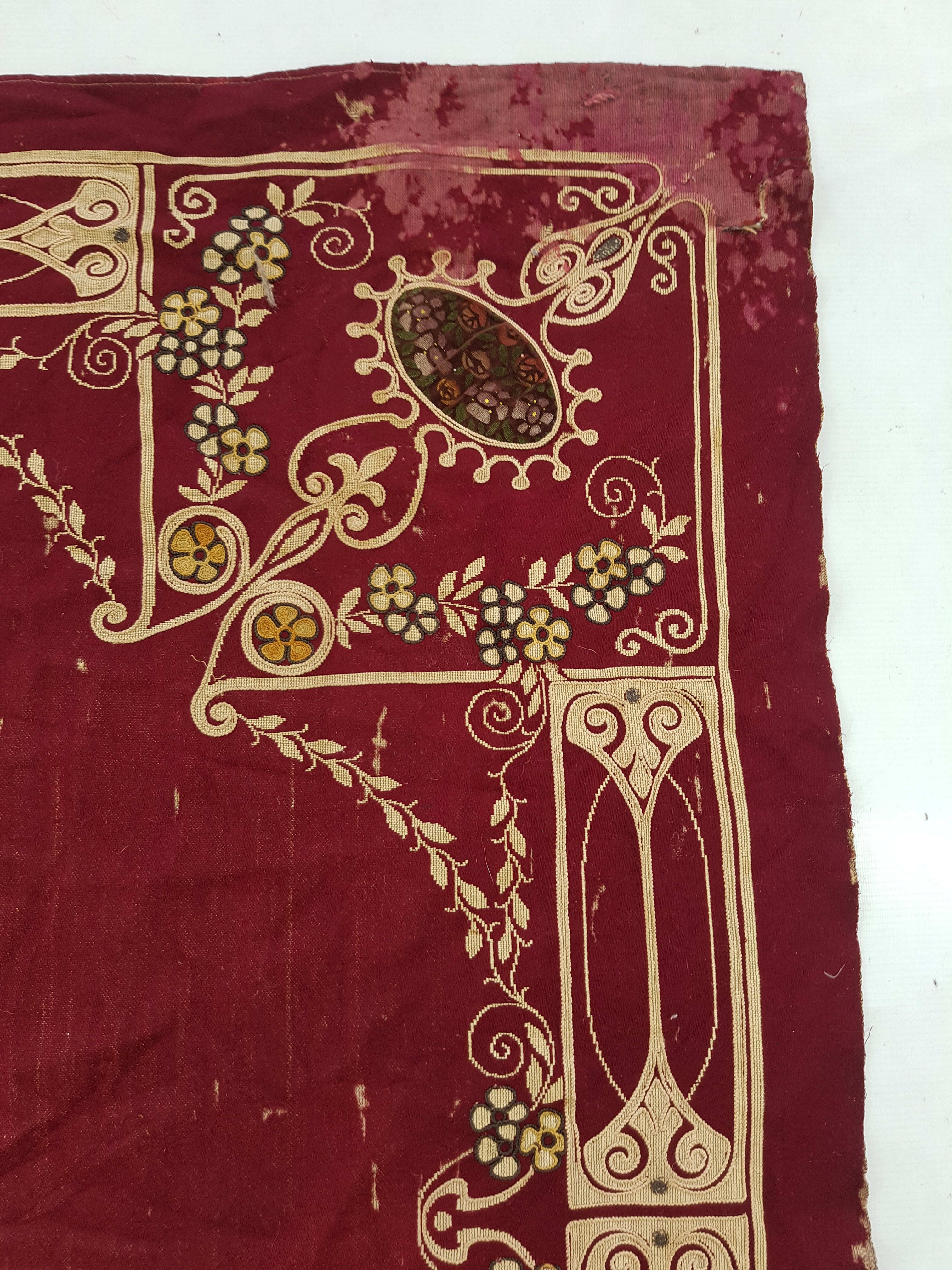 Antique Traditional Hand Embroidered Velvet Textile 180x138cm
