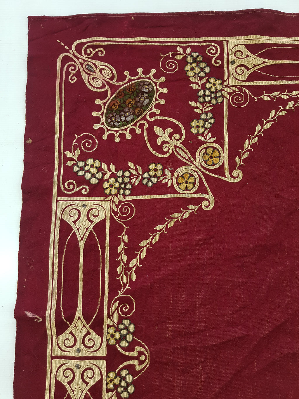 Antique Traditional Hand Embroidered Velvet Textile 180x138cm