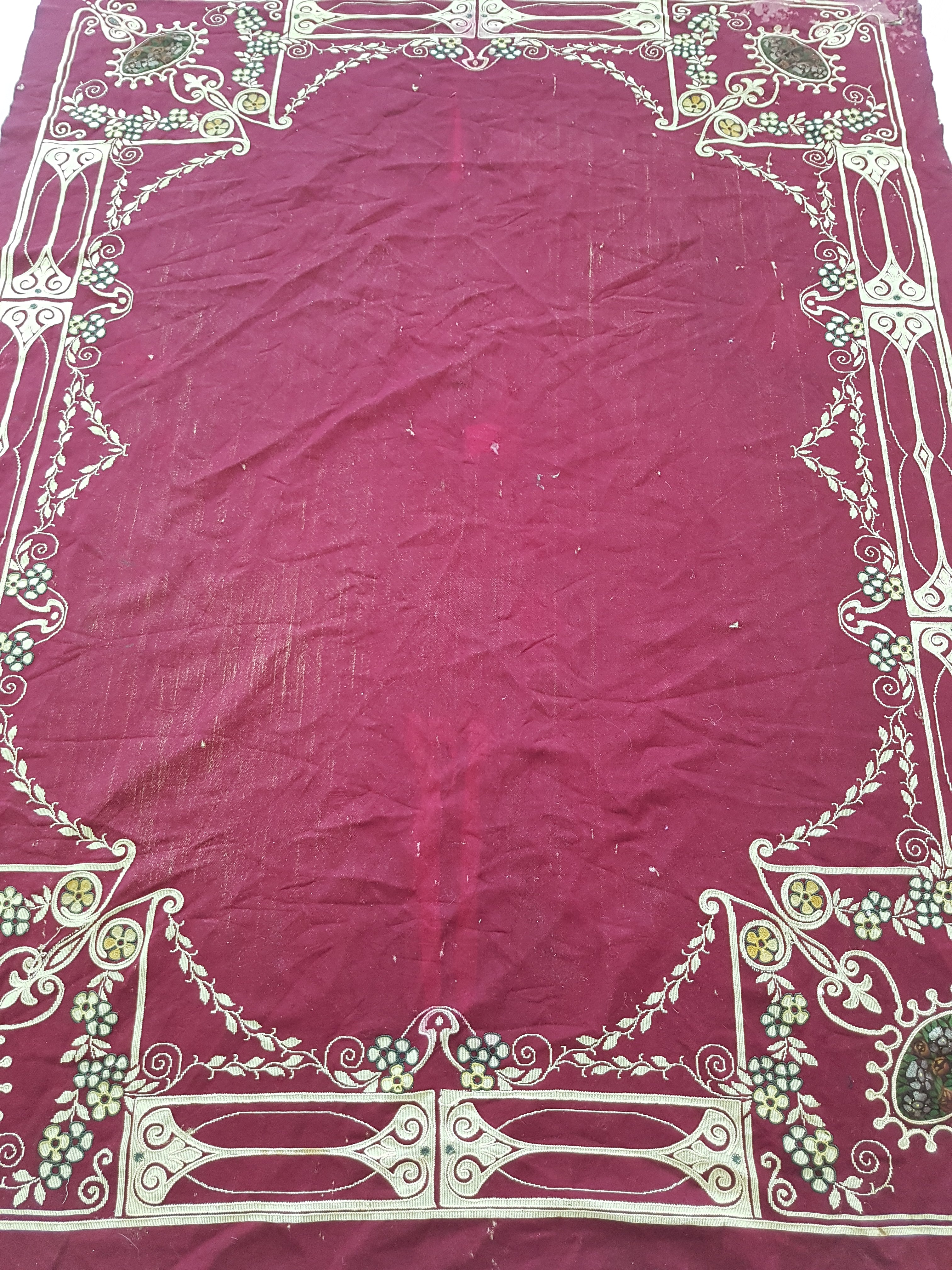 Antique Traditional Hand Embroidered Velvet Textile 180x138cm