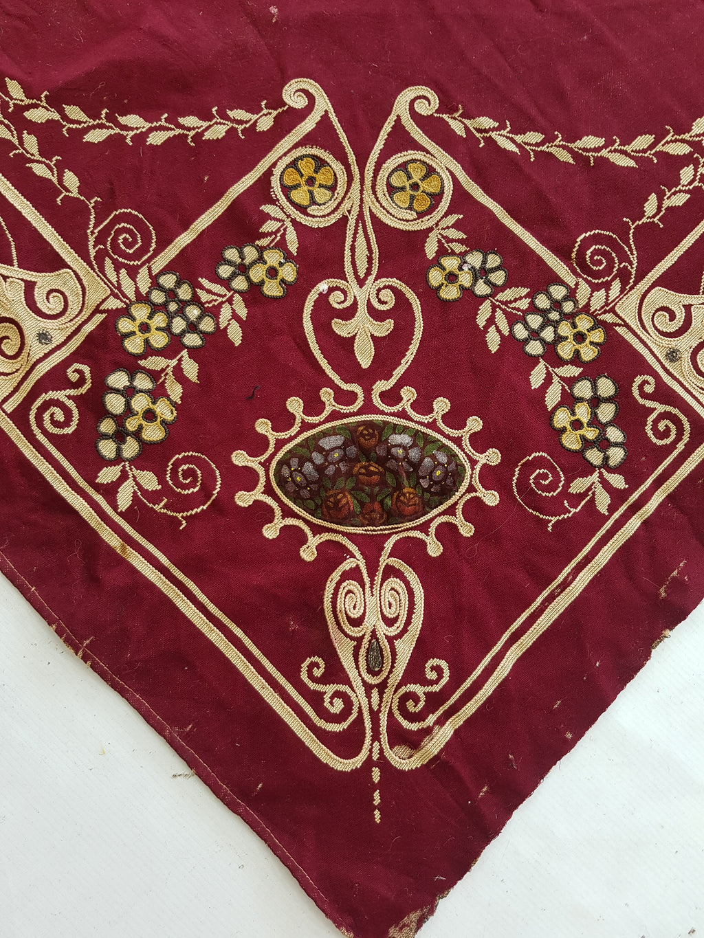 Antique Traditional Hand Embroidered Velvet Textile 180x138cm