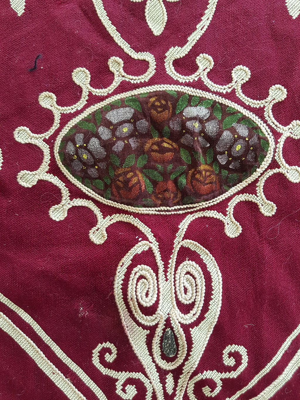Antique Traditional Hand Embroidered Velvet Textile 180x138cm