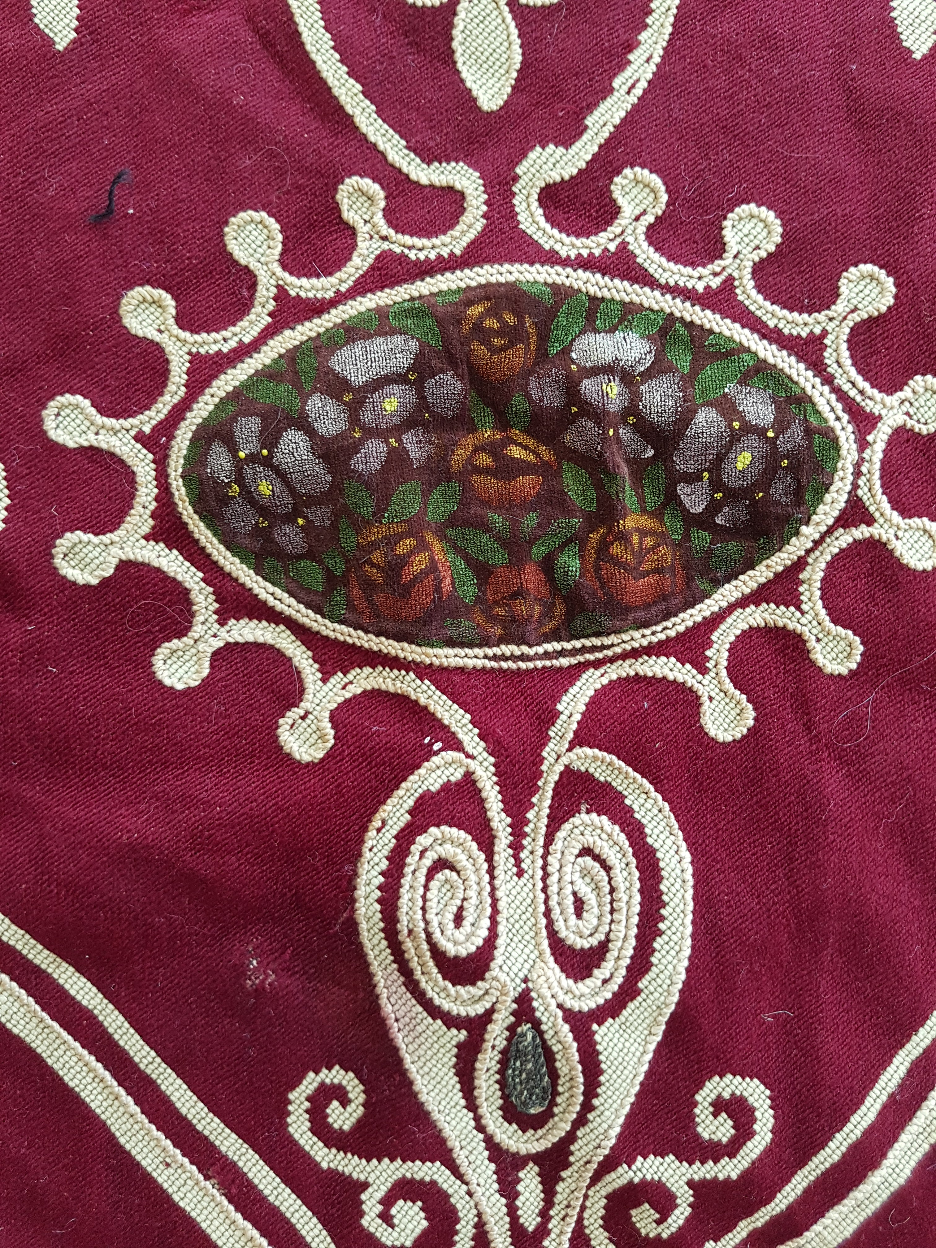 Antique Traditional Hand Embroidered Velvet Textile 180x138cm