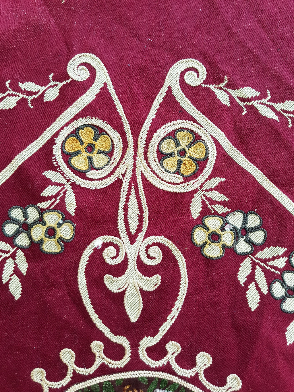 Antique Traditional Hand Embroidered Velvet Textile 180x138cm