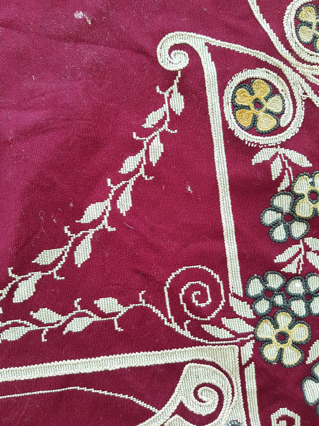 Antique Traditional Hand Embroidered Velvet Textile 180x138cm