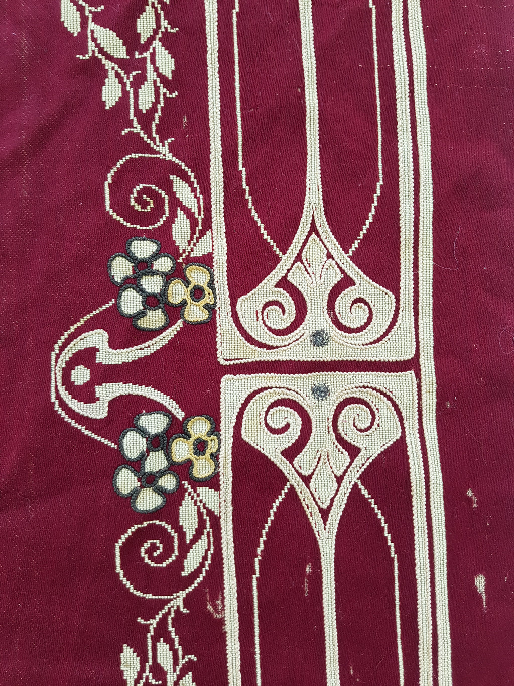 Antique Traditional Hand Embroidered Velvet Textile 180x138cm