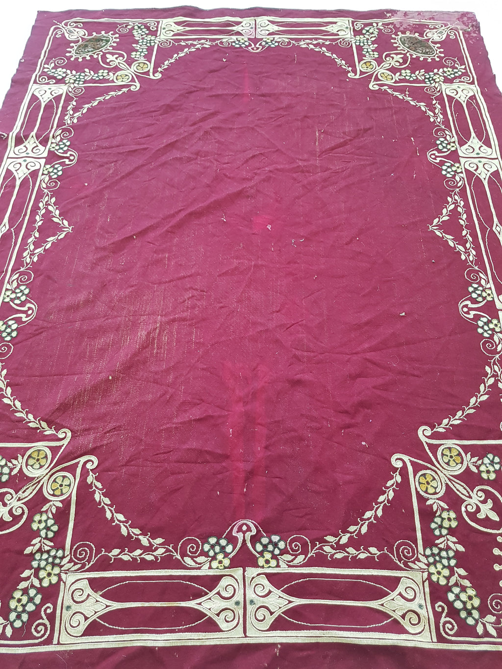 Antique Traditional Hand Embroidered Velvet Textile 180x138cm