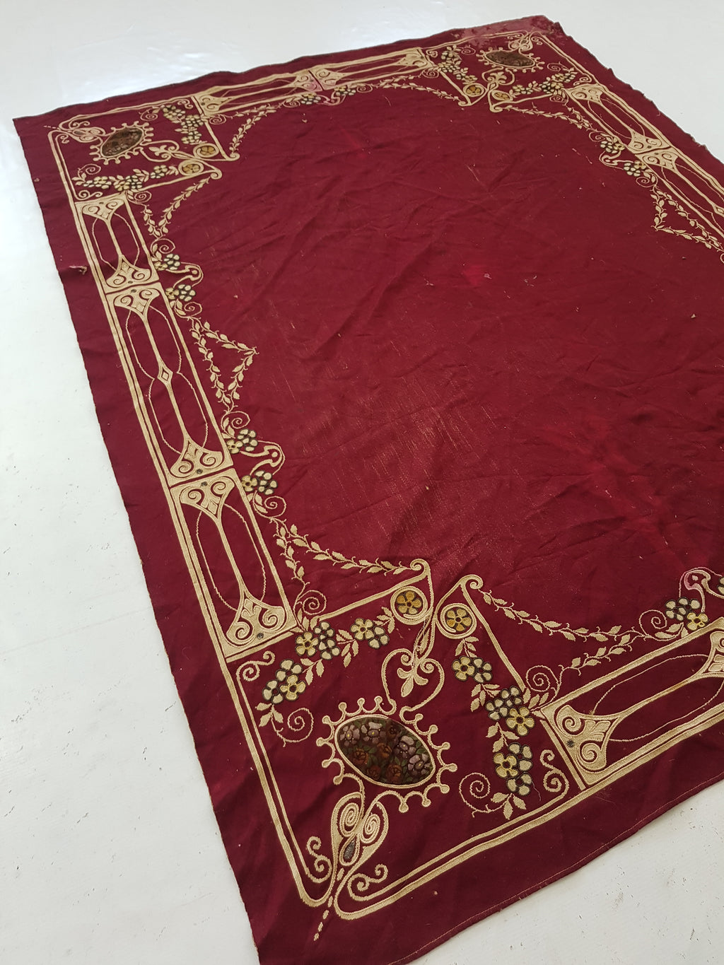 Antique Traditional Hand Embroidered Velvet Textile 180x138cm
