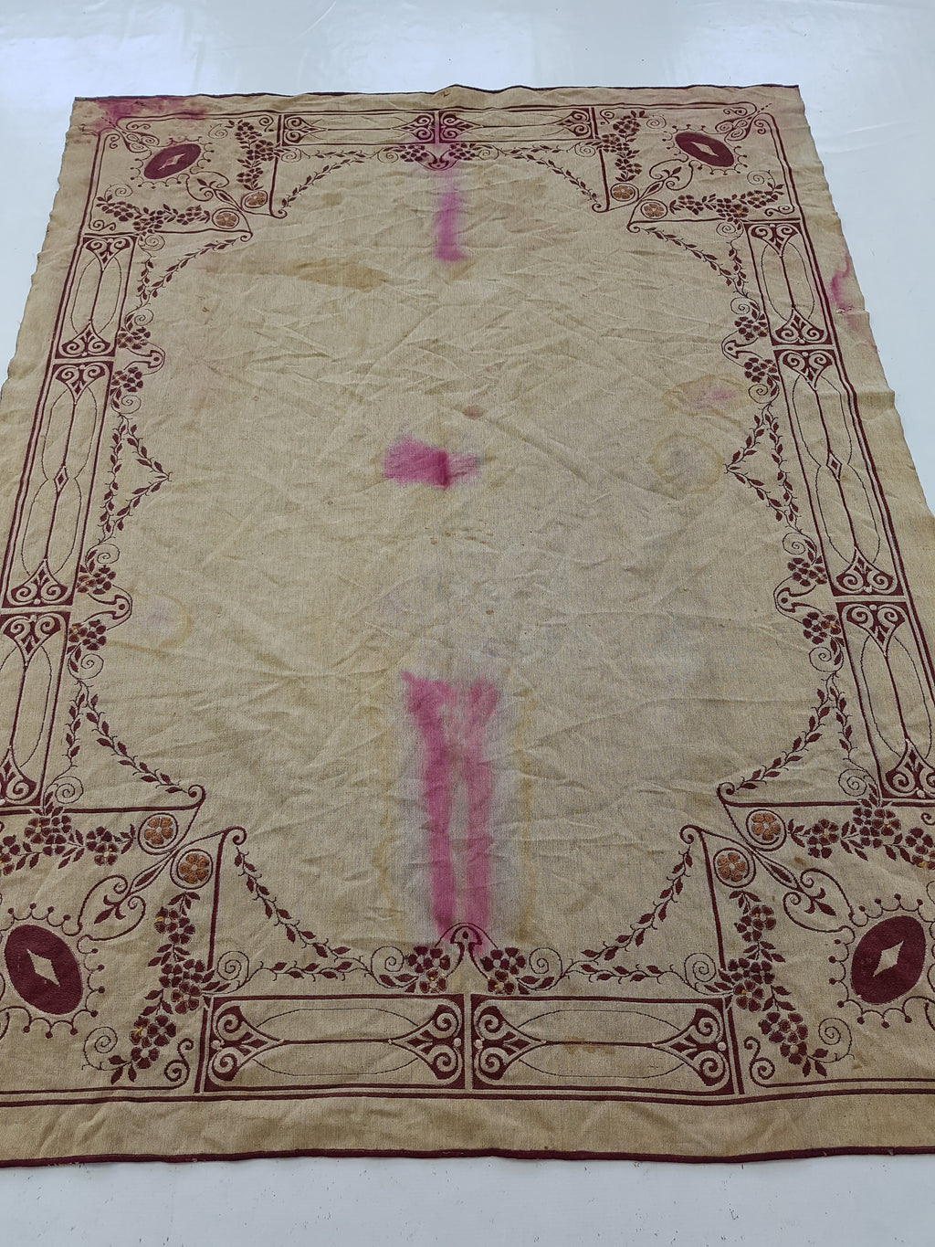 Antique Traditional Hand Embroidered Velvet Textile 180x138cm