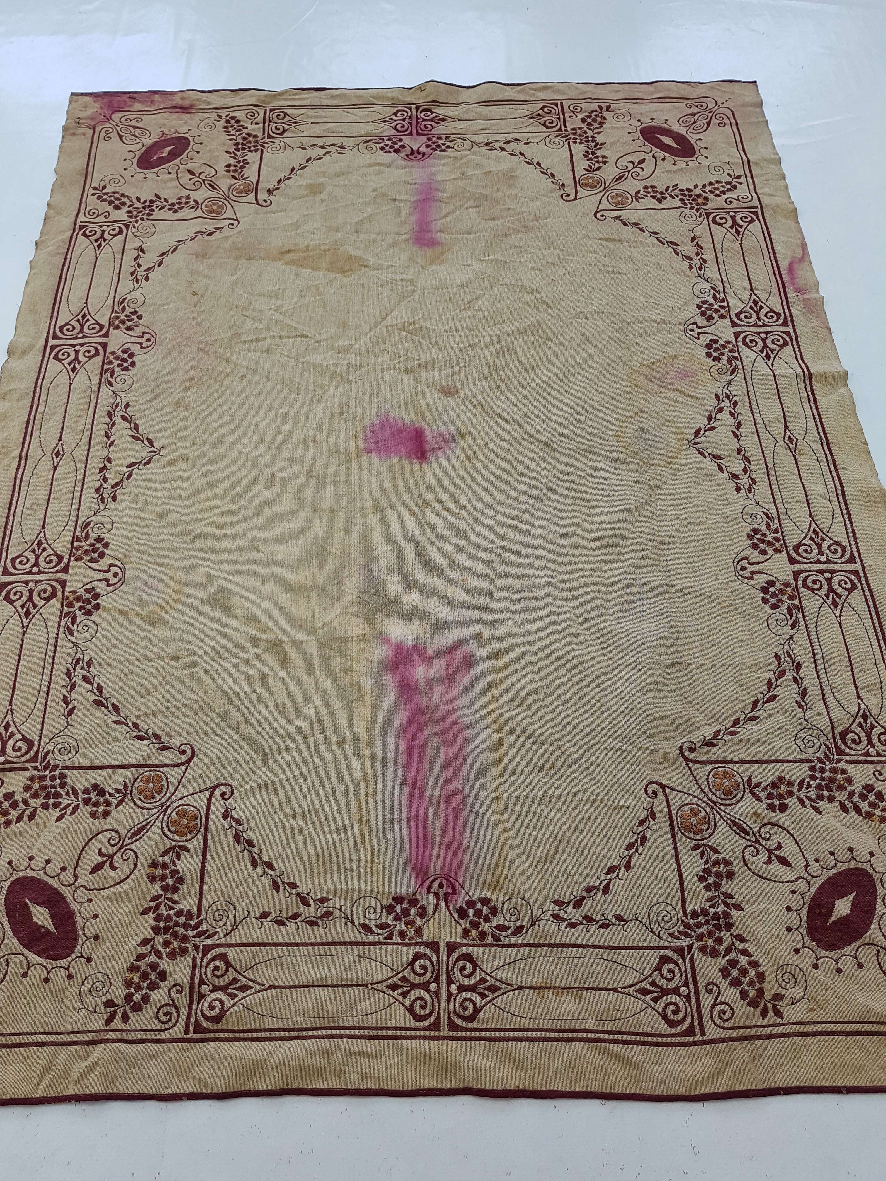 Antique Traditional Hand Embroidered Velvet Textile 180x138cm