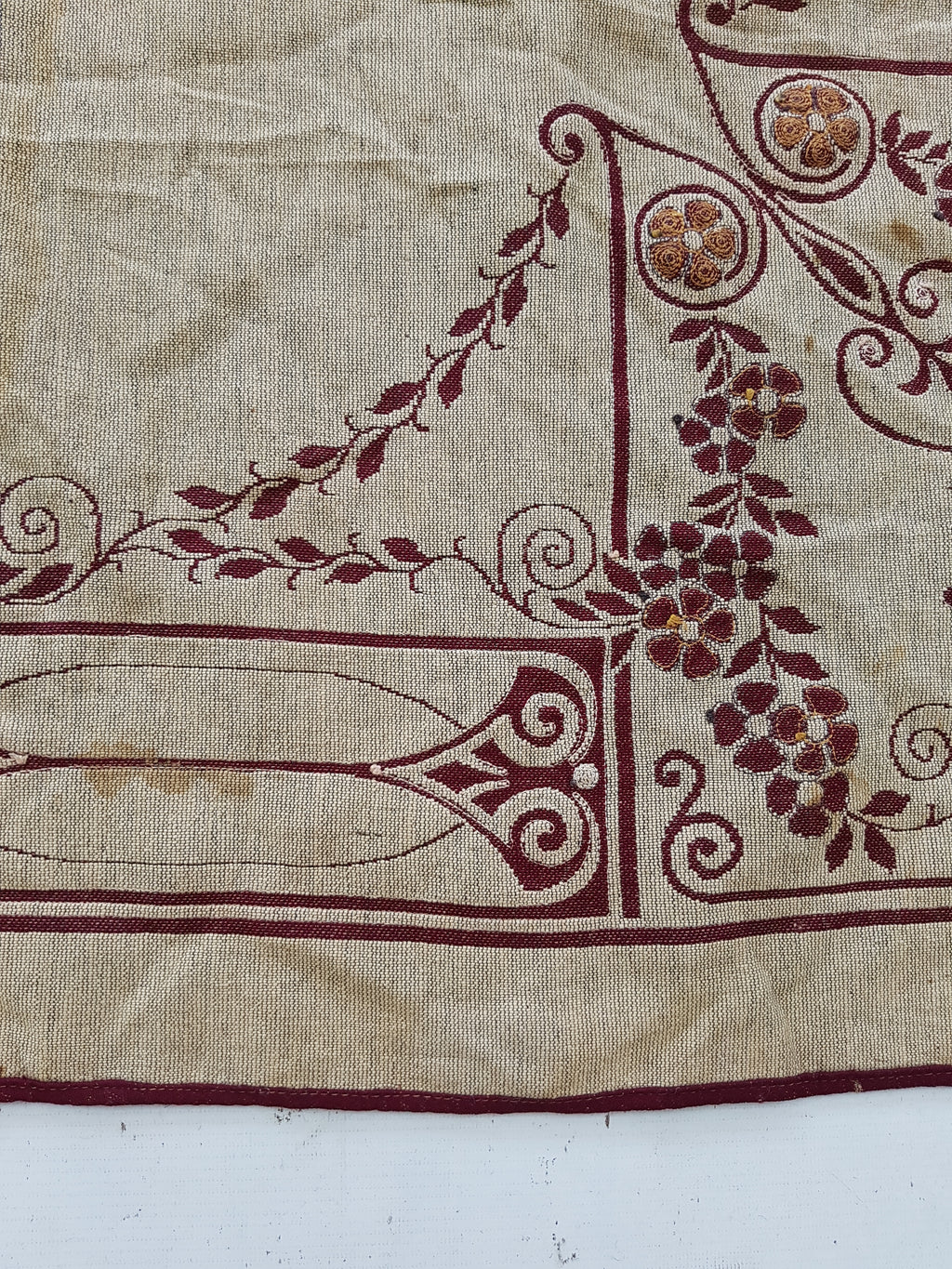 Antique Traditional Hand Embroidered Velvet Textile 180x138cm