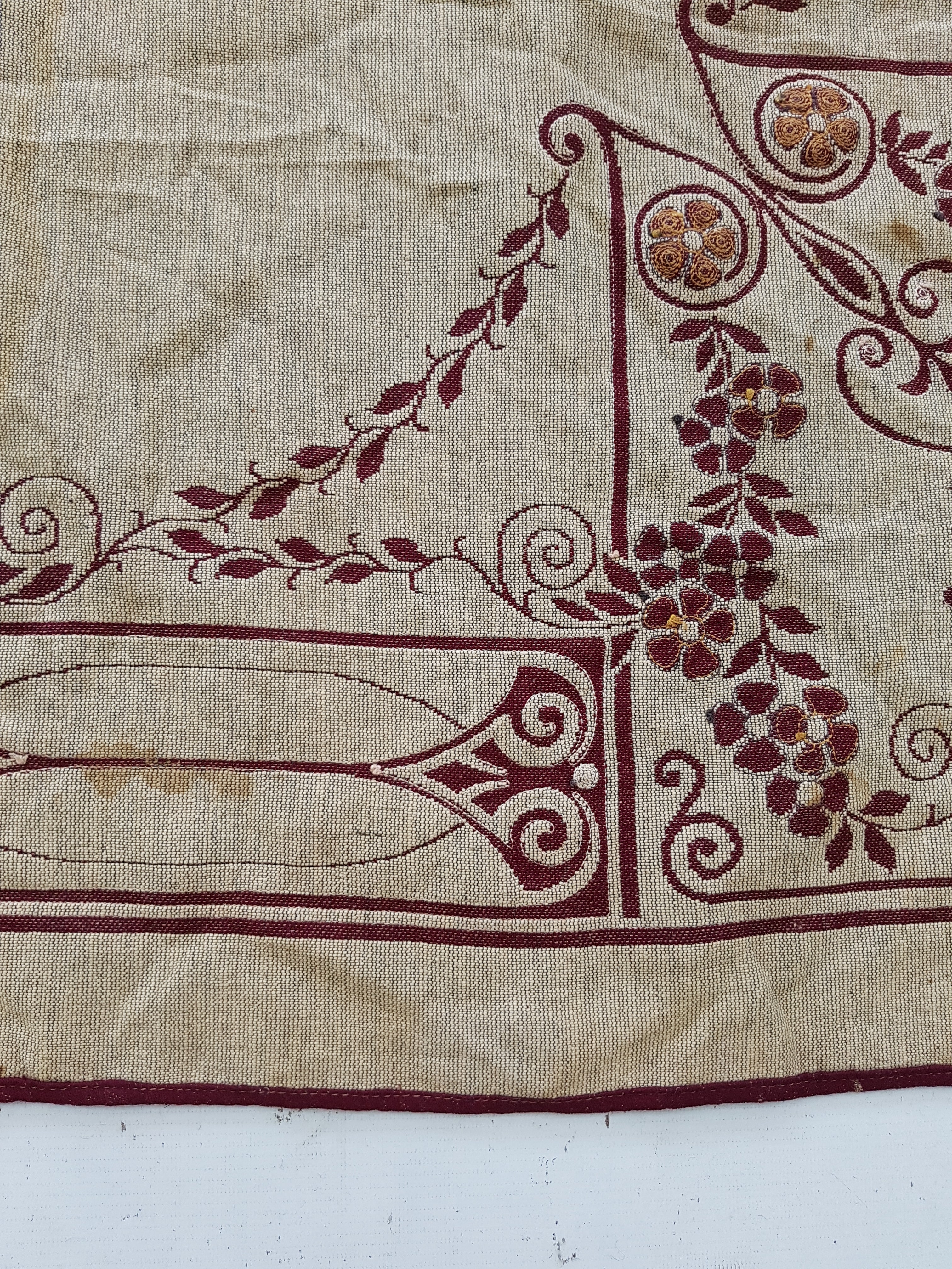 Antique Traditional Hand Embroidered Velvet Textile 180x138cm