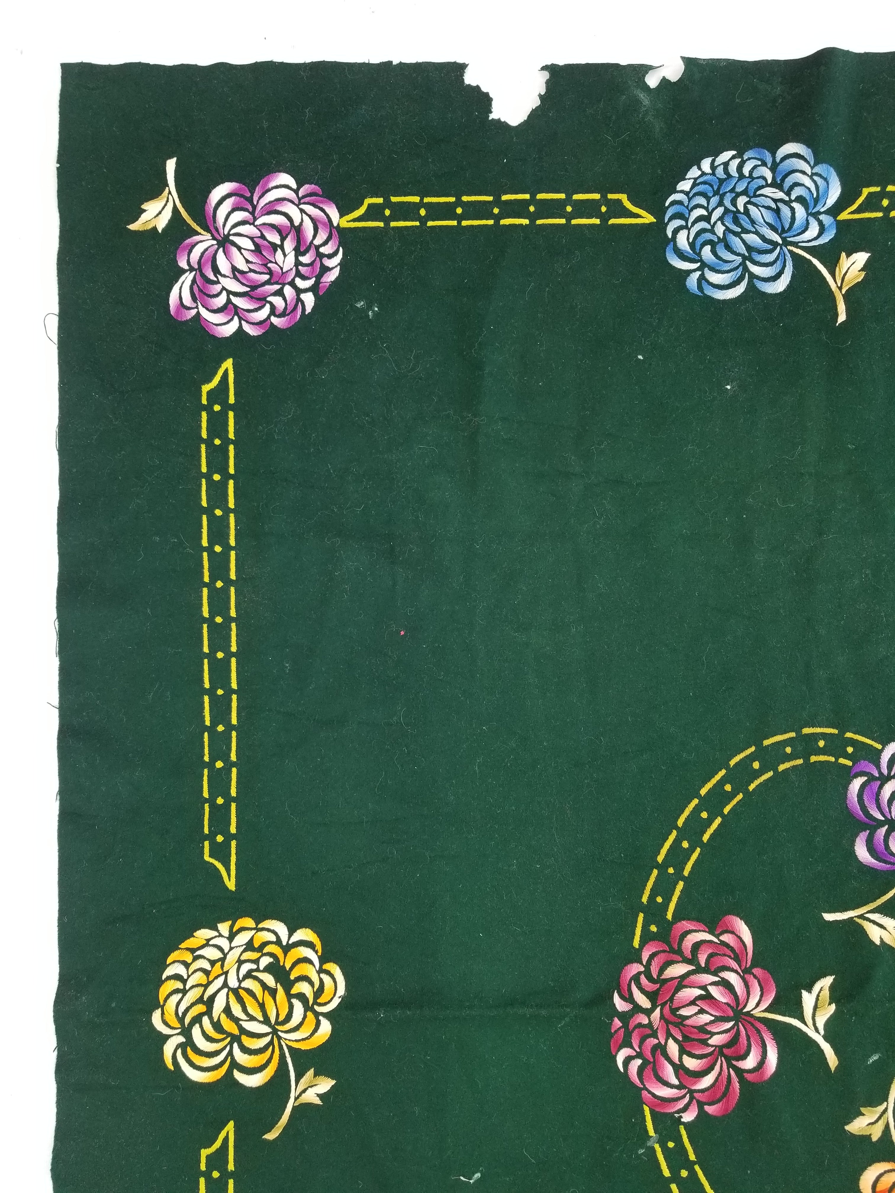 Vintage Traditional Floral Hand Embroidered Decorative Panel 136x105cm