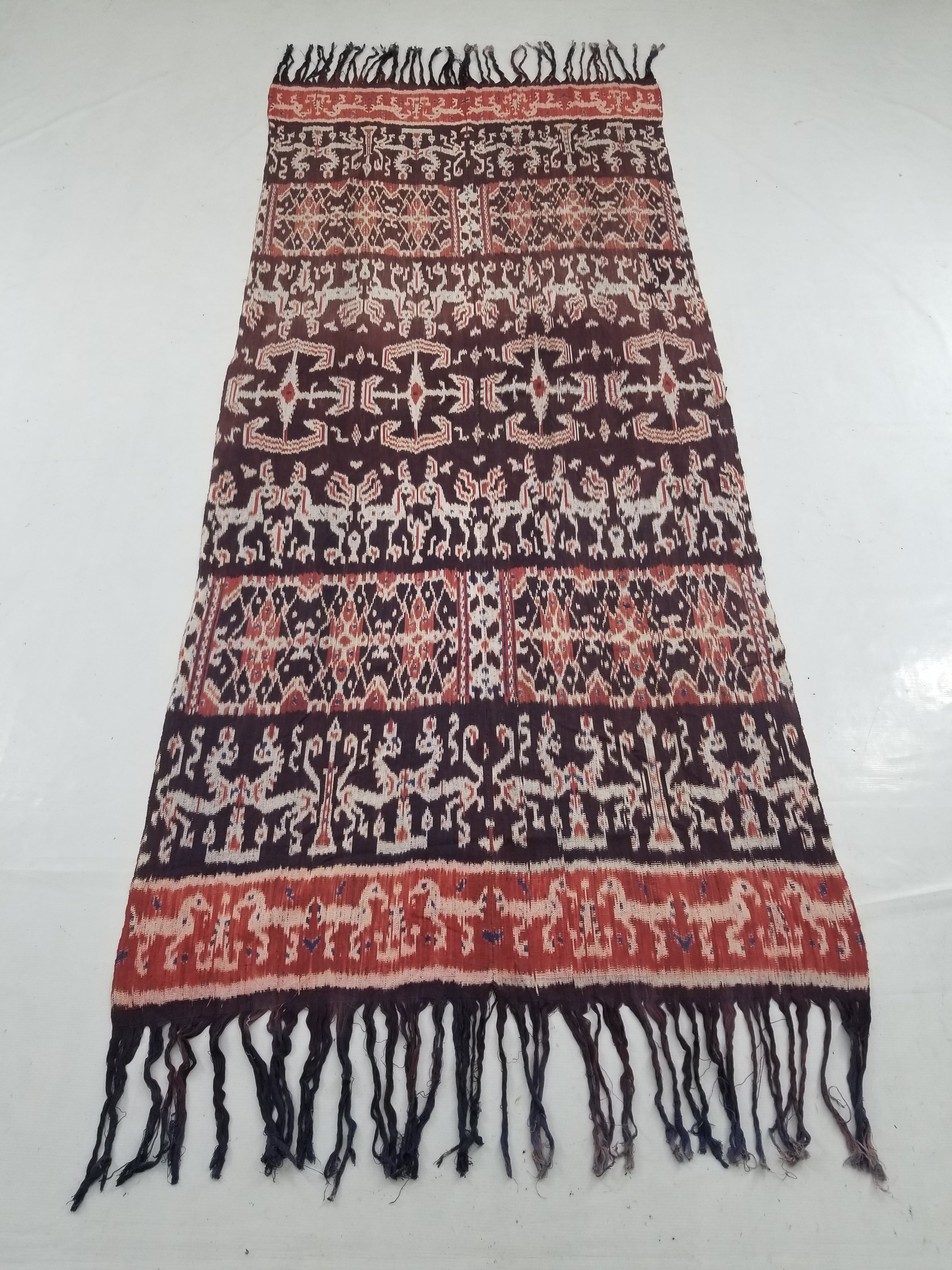 Vintage Indonesian Handwoven Sumba Ikat Vertical Seam Wall Tapestry 244x104cm