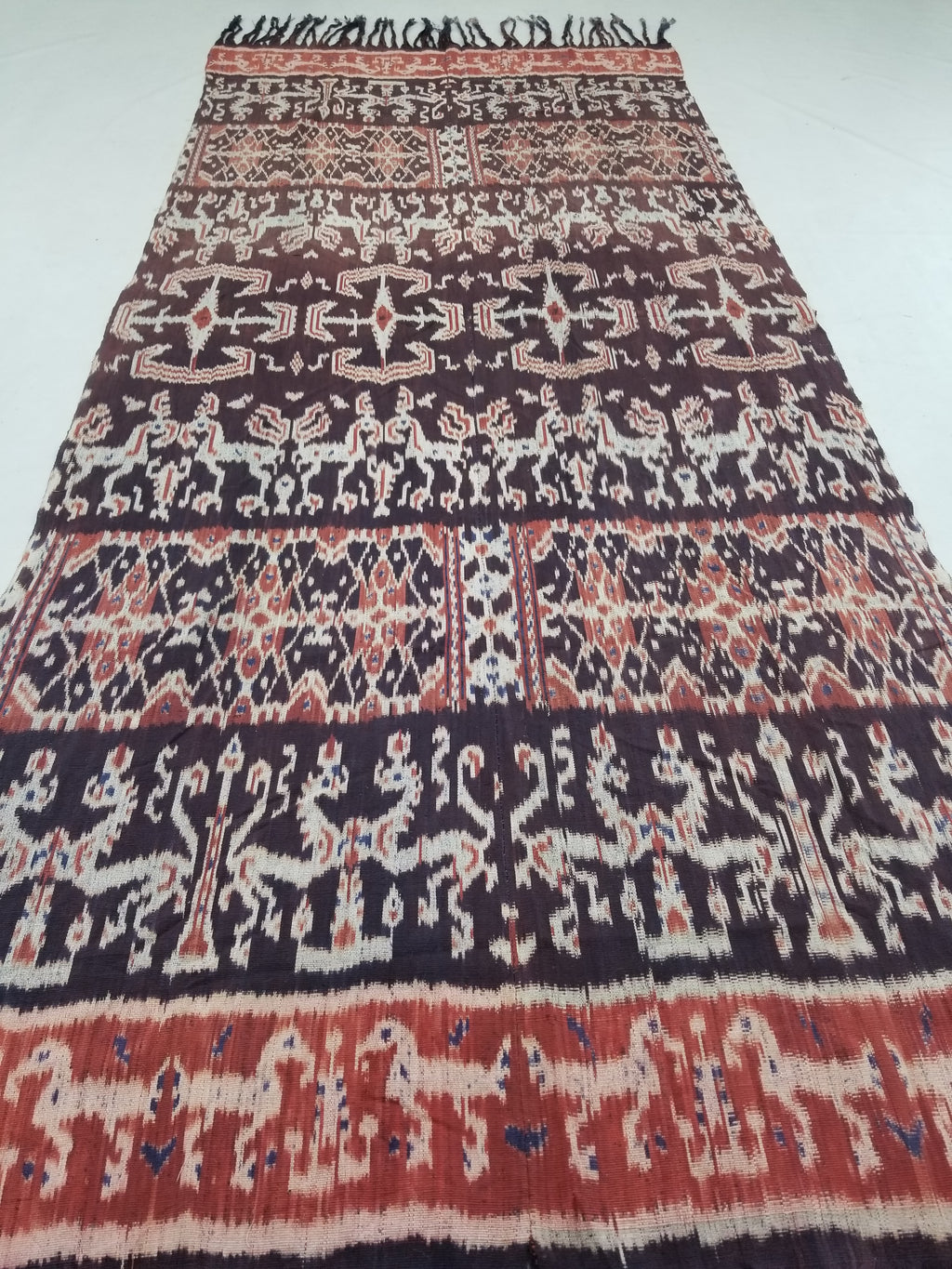 Vintage Indonesian Handwoven Sumba Ikat Vertical Seam Wall Tapestry 244x104cm