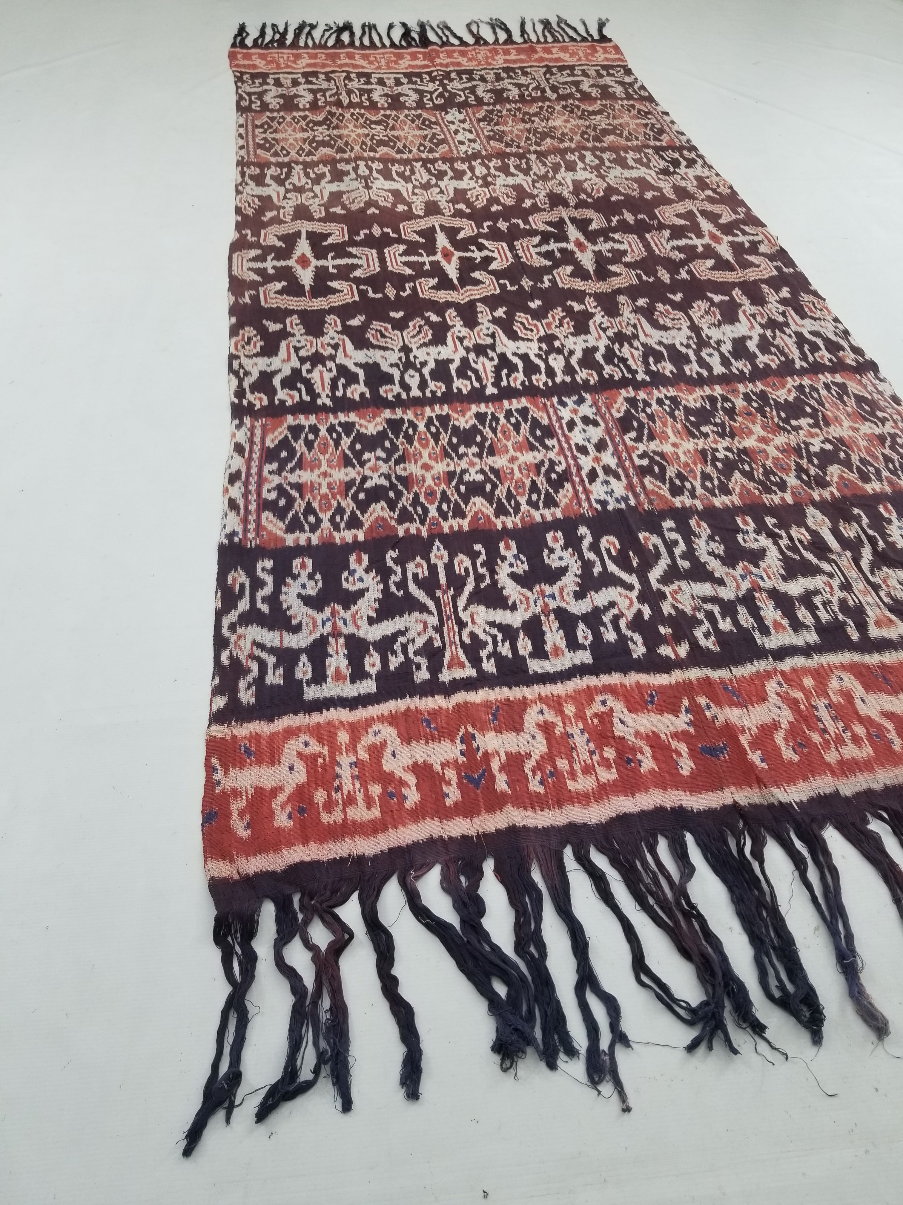 Vintage Indonesian Handwoven Sumba Ikat Vertical Seam Wall Tapestry 244x104cm