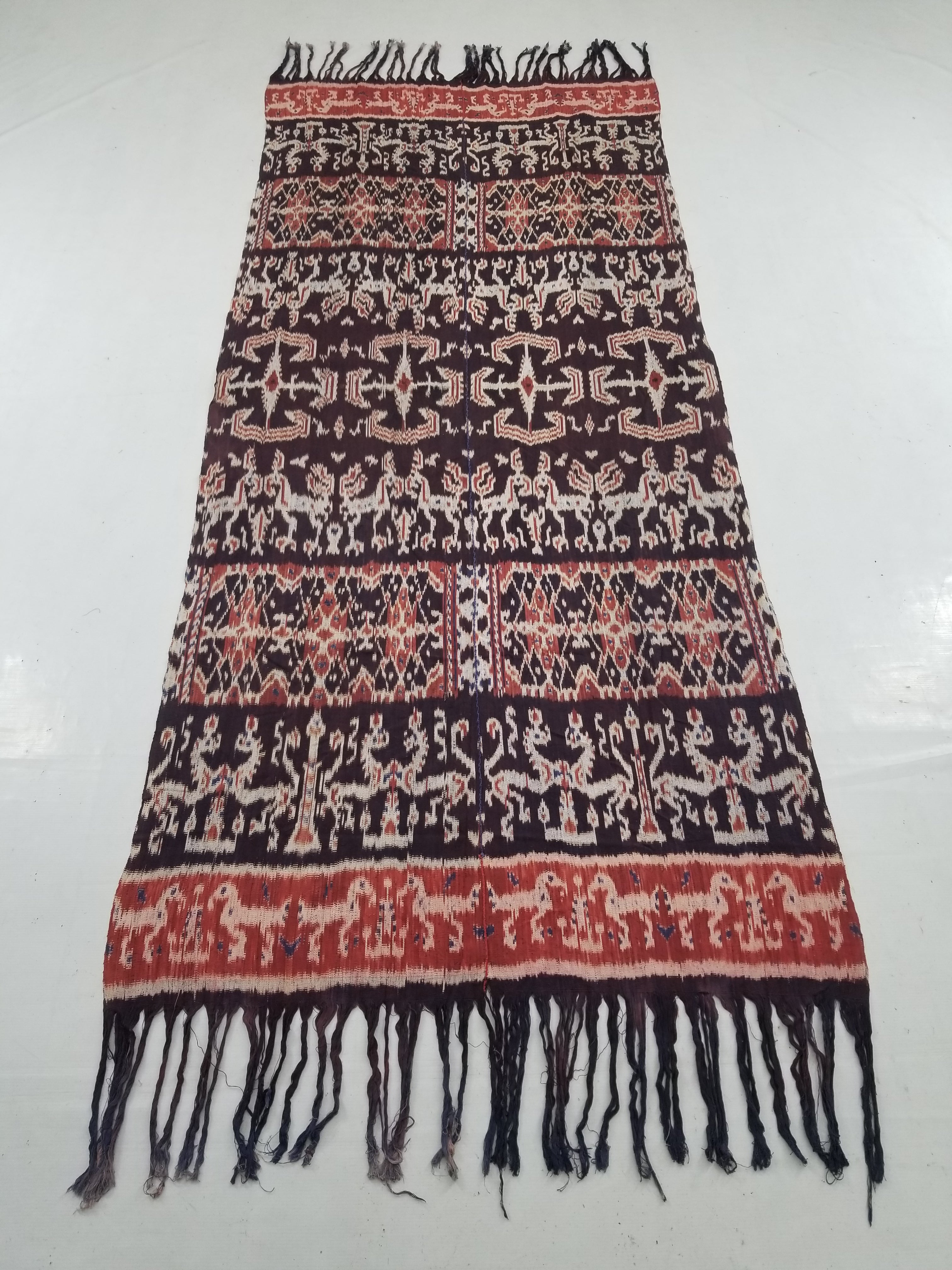 Vintage Indonesian Handwoven Sumba Ikat Vertical Seam Wall Tapestry 244x104cm