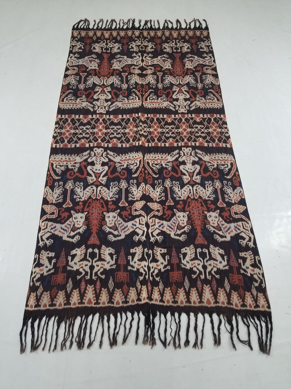 Vintage Indonesian Handwoven Sumba Ikat Vertical Seam Wall Tapestry 217x109cm