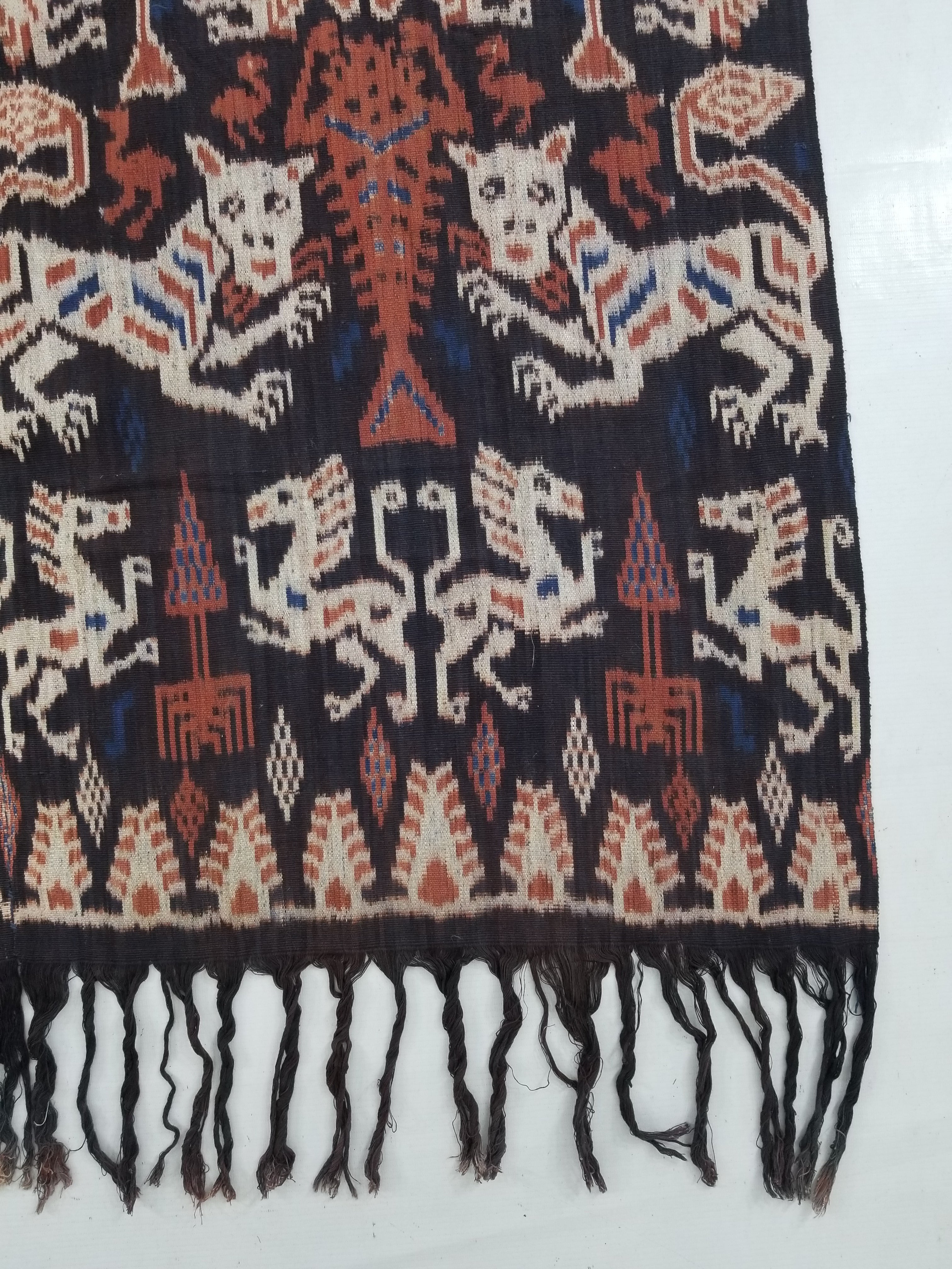 Vintage Indonesian Handwoven Sumba Ikat Vertical Seam Wall Tapestry 217x109cm