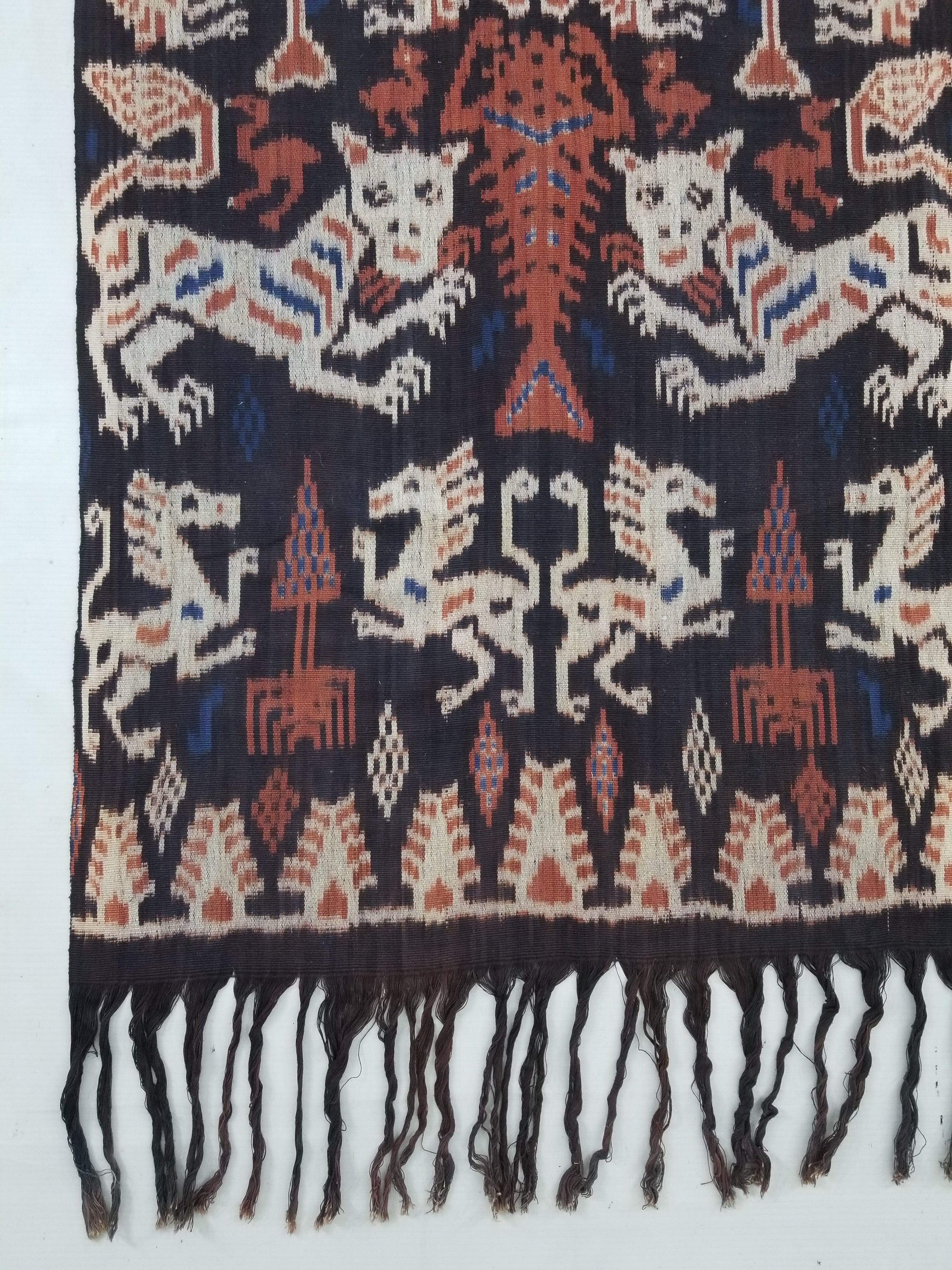 Vintage Indonesian Handwoven Sumba Ikat Vertical Seam Wall Tapestry 217x109cm