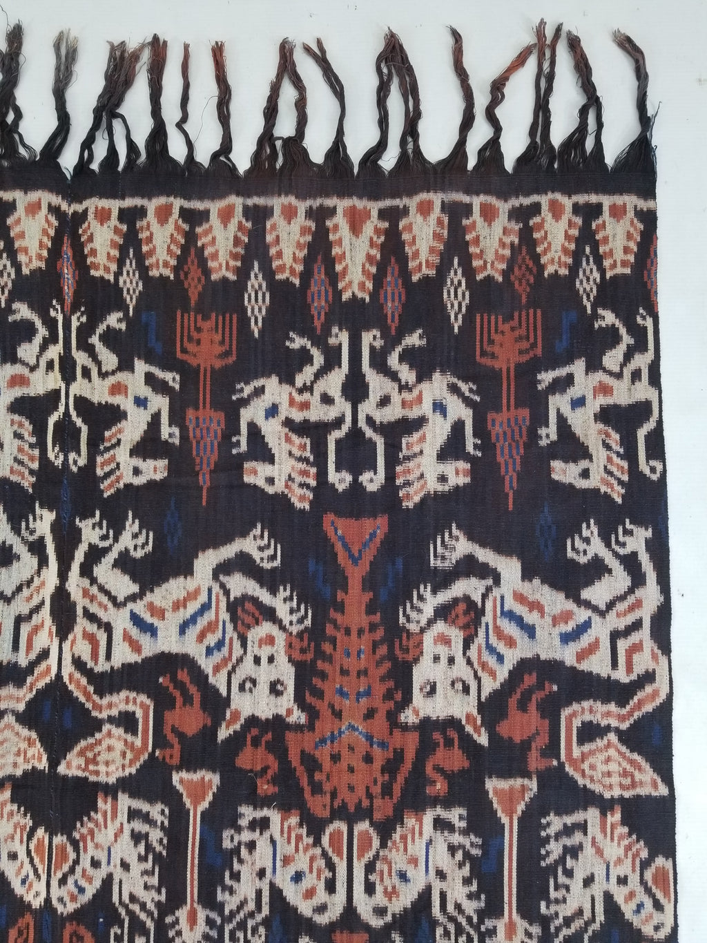 Vintage Indonesian Handwoven Sumba Ikat Vertical Seam Wall Tapestry 217x109cm