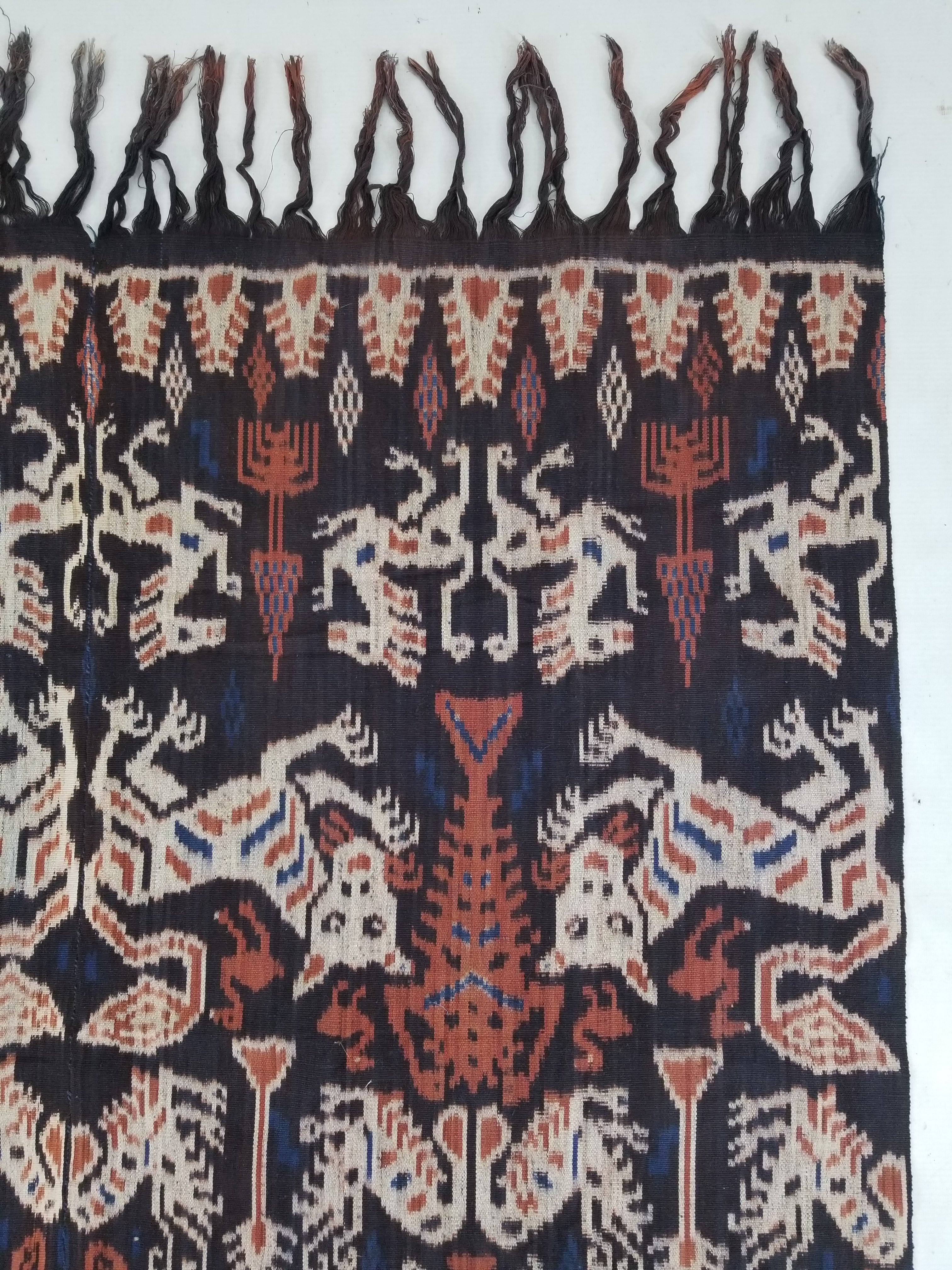 Vintage Indonesian Handwoven Sumba Ikat Vertical Seam Wall Tapestry 217x109cm