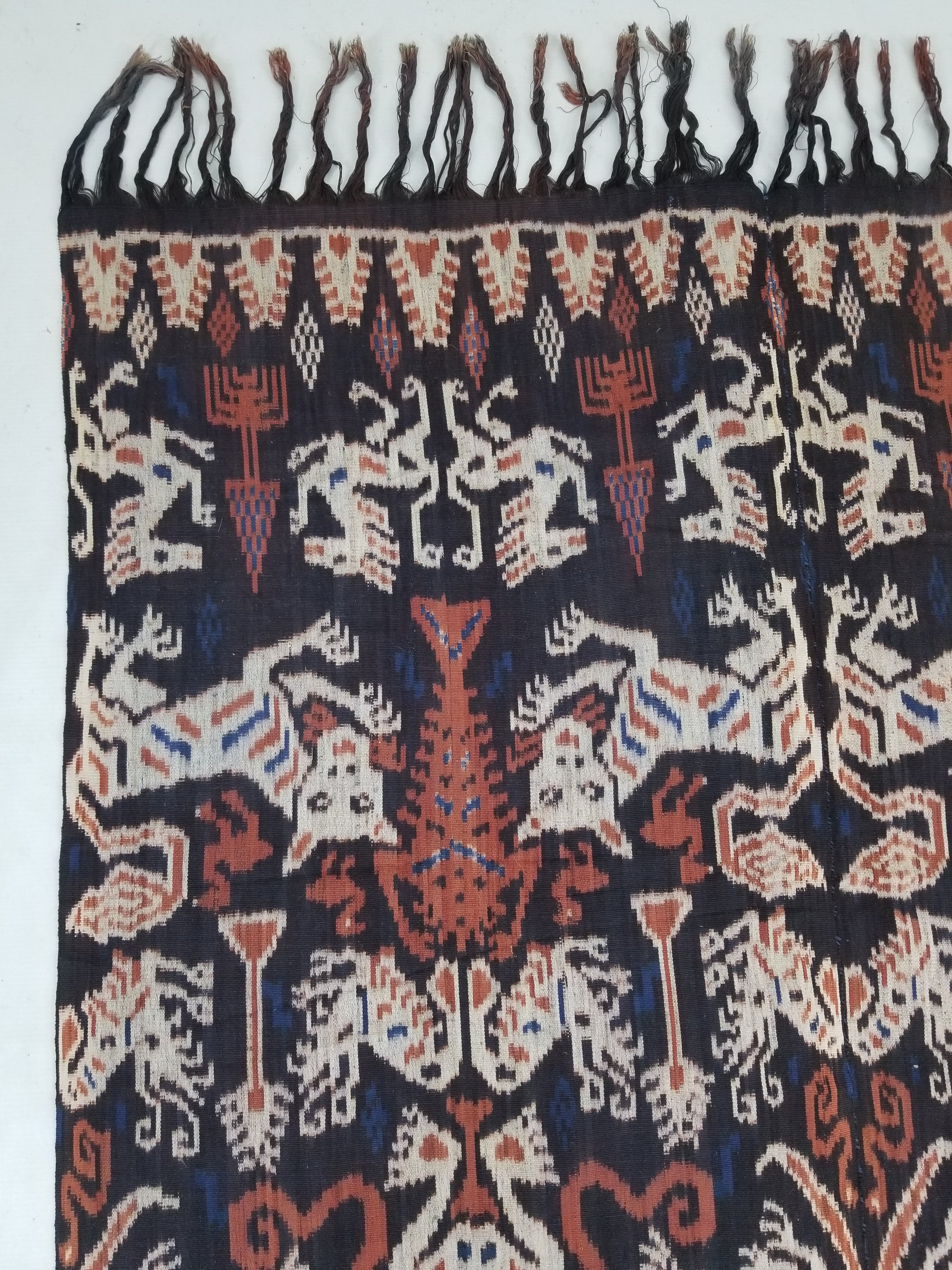 Vintage Indonesian Handwoven Sumba Ikat Vertical Seam Wall Tapestry 217x109cm