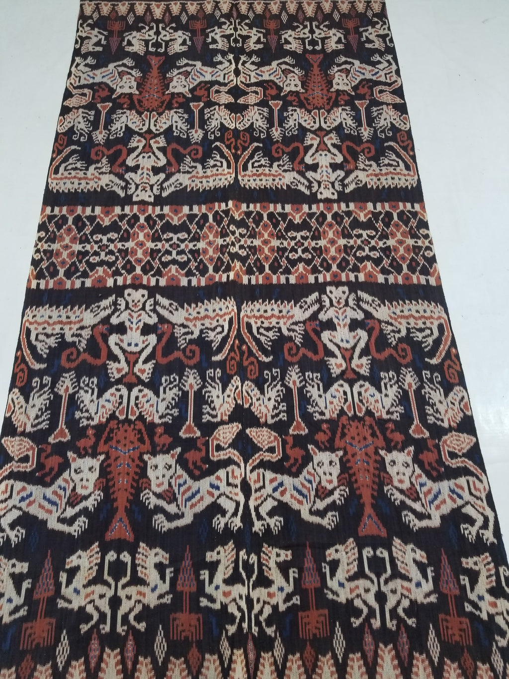 Vintage Indonesian Handwoven Sumba Ikat Vertical Seam Wall Tapestry 217x109cm