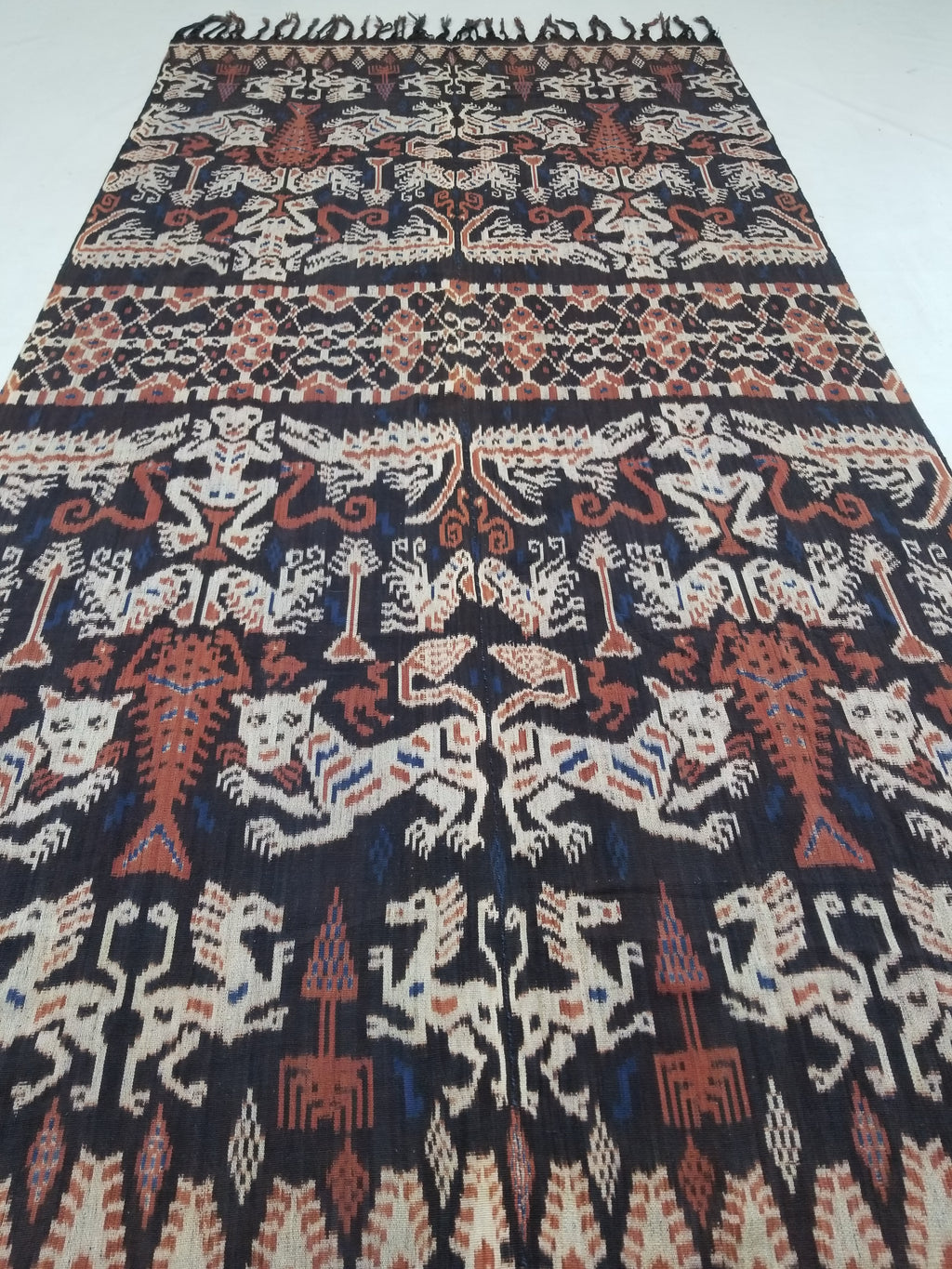 Vintage Indonesian Handwoven Sumba Ikat Vertical Seam Wall Tapestry 217x109cm