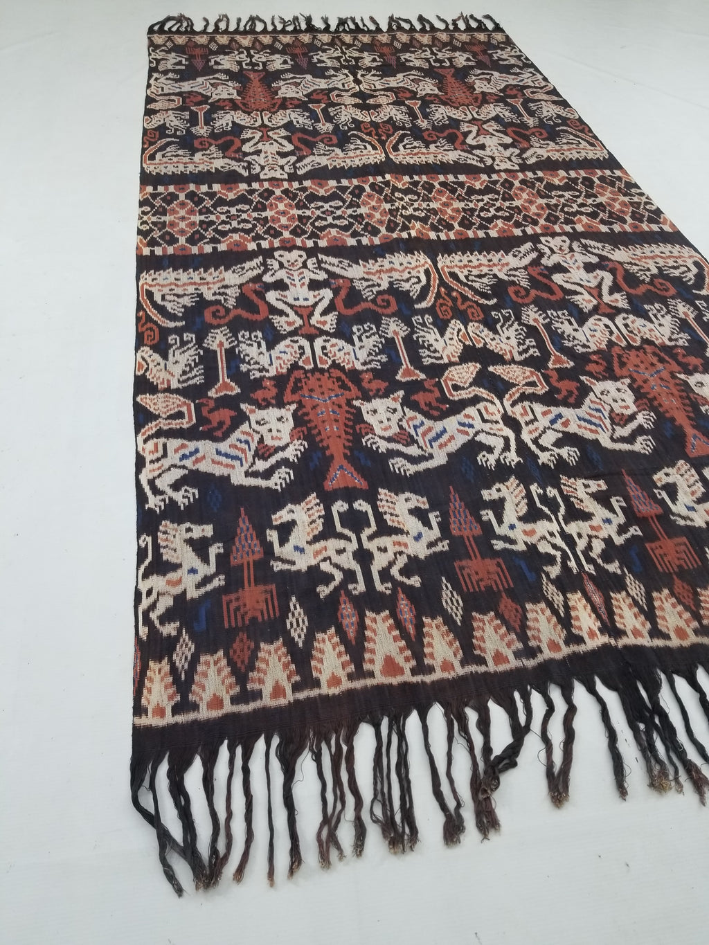 Vintage Indonesian Handwoven Sumba Ikat Vertical Seam Wall Tapestry 217x109cm