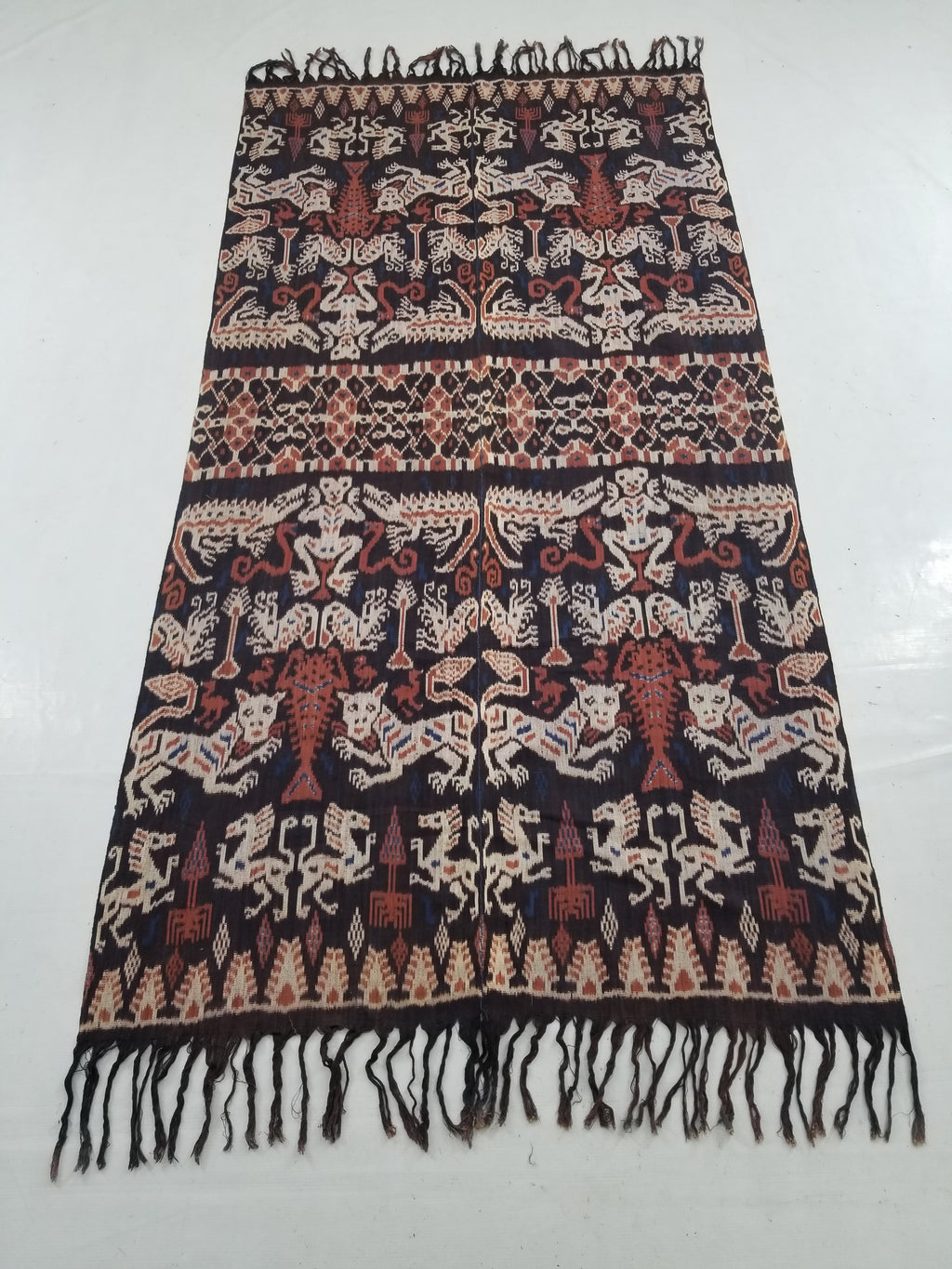 Vintage Indonesian Handwoven Sumba Ikat Vertical Seam Wall Tapestry 217x109cm