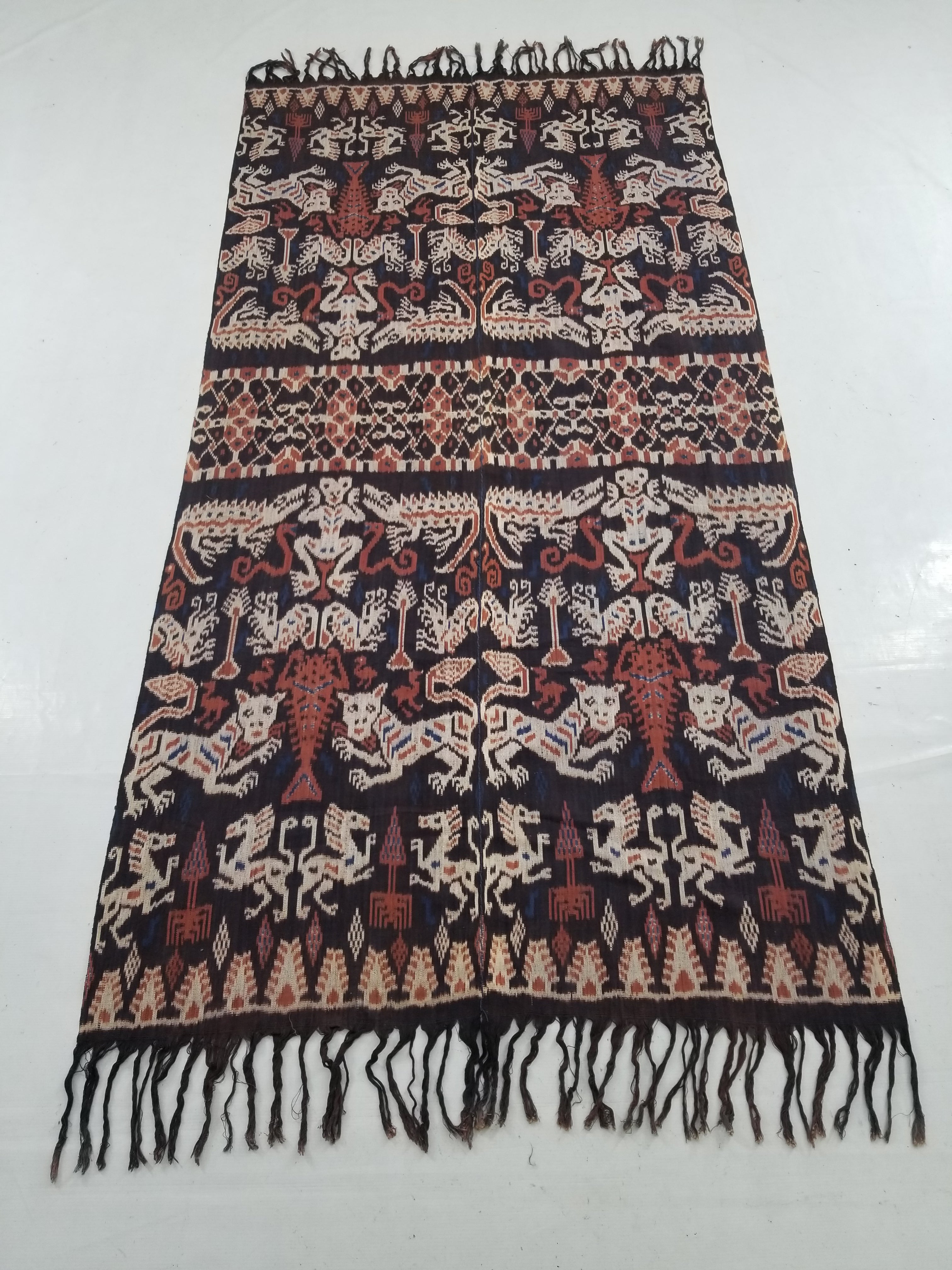 Vintage Indonesian Handwoven Sumba Ikat Vertical Seam Wall Tapestry 217x109cm