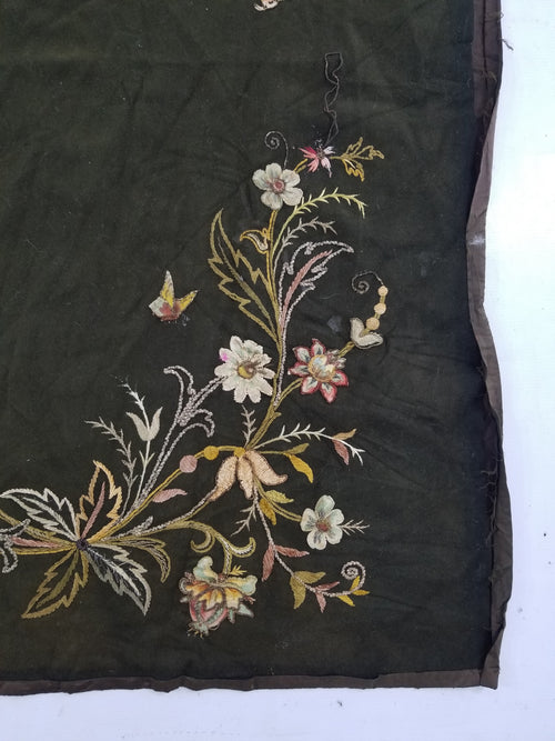 Antique Traditional Applique Hand Embroidered Floral & Butterfly Textile 130x126cm