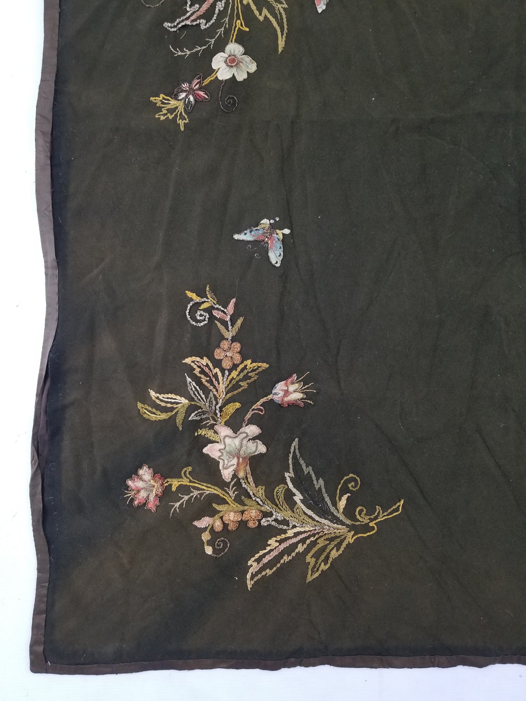 Antique Traditional Applique Hand Embroidered Floral & Butterfly Textile 130x126cm
