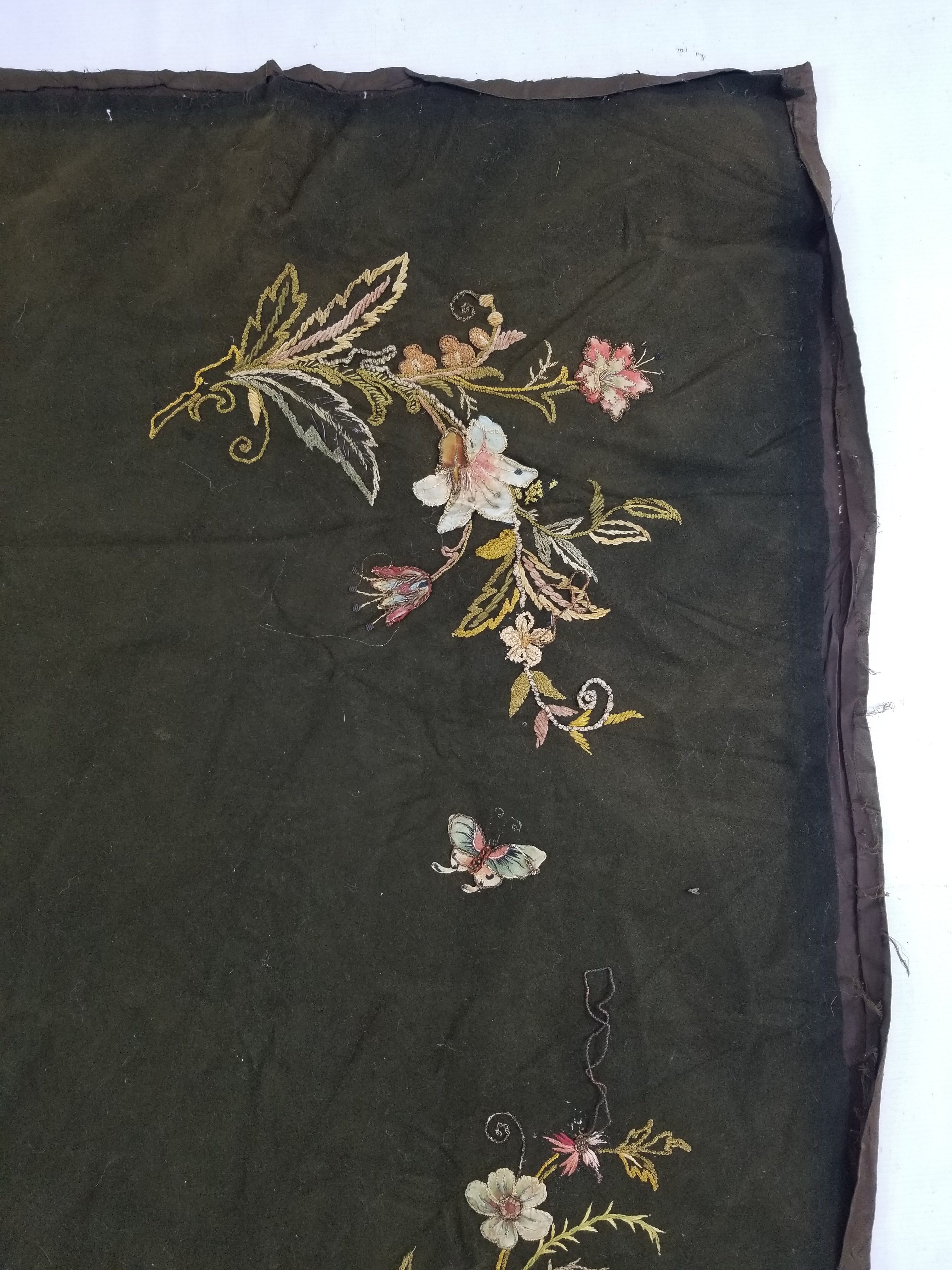 Antique Traditional Applique Hand Embroidered Floral & Butterfly Textile 130x126cm