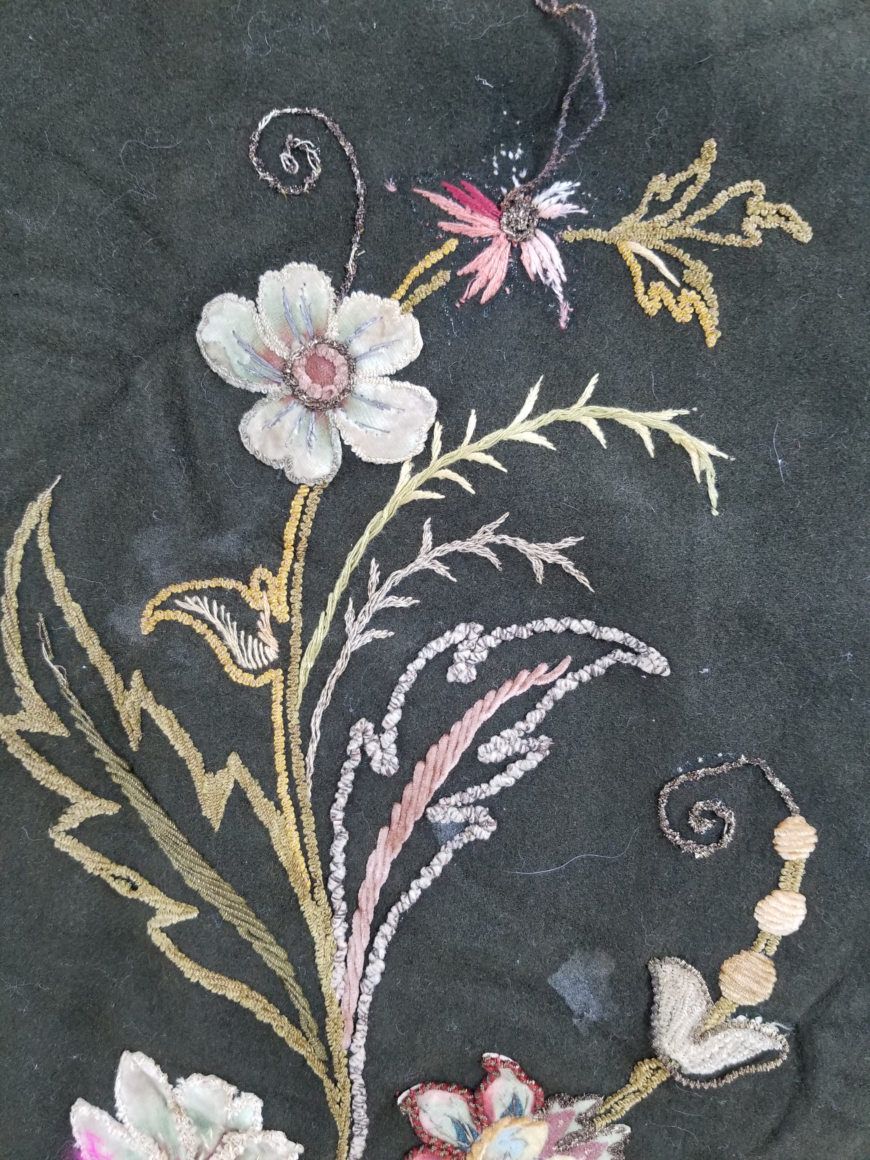 Antique Traditional Applique Hand Embroidered Floral & Butterfly Textile 130x126cm