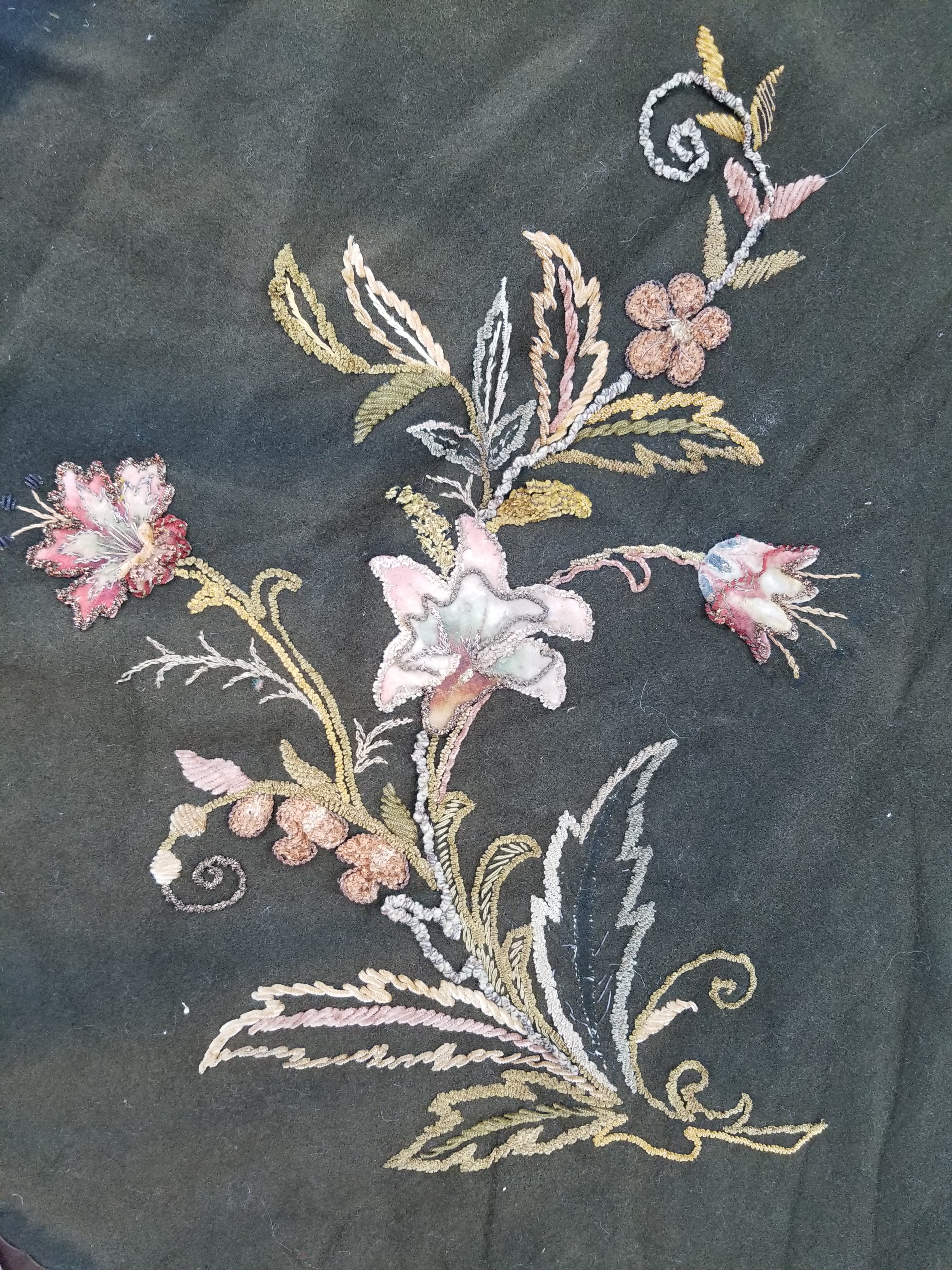 Antique Traditional Applique Hand Embroidered Floral & Butterfly Textile 130x126cm