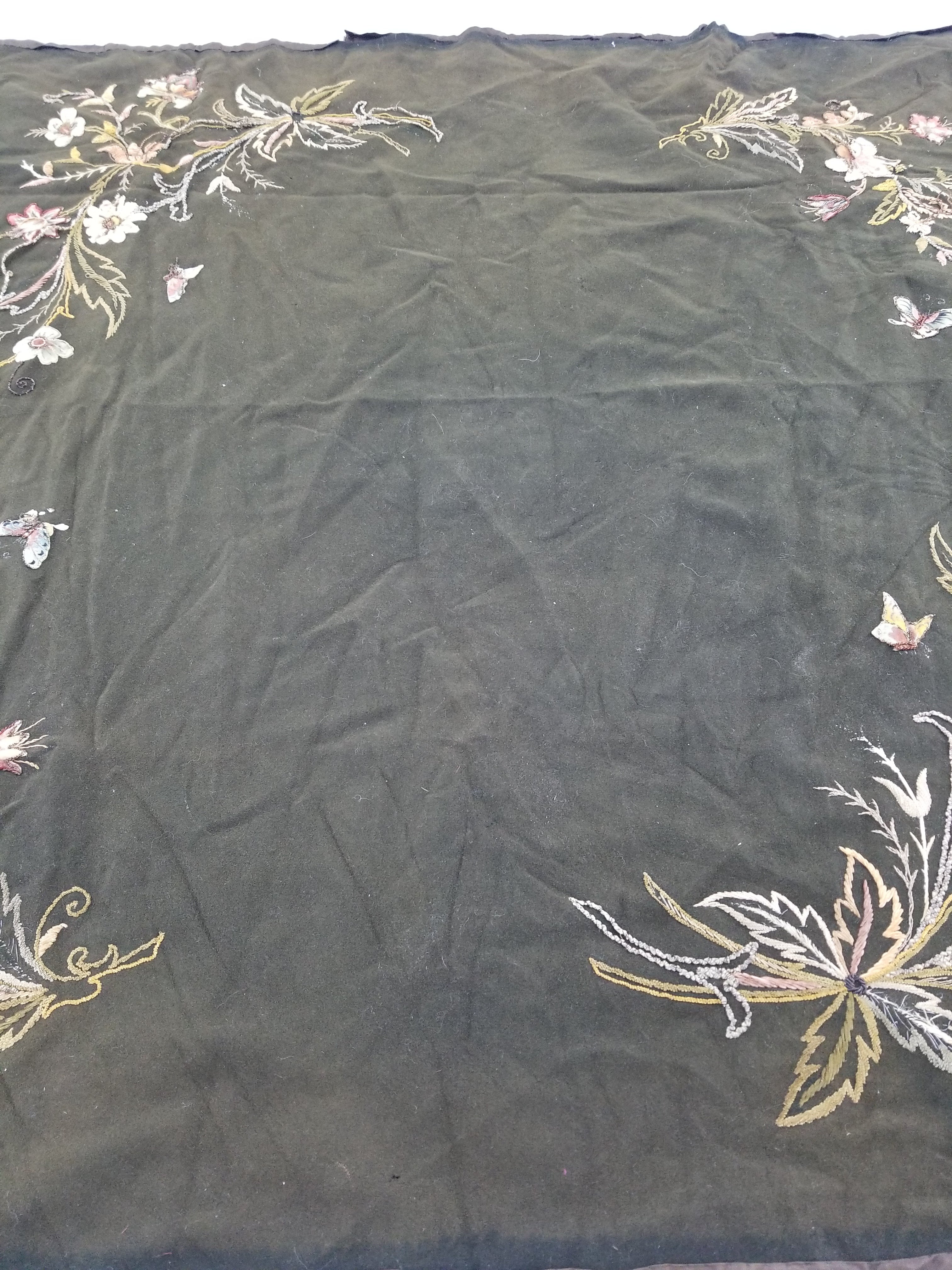 Antique Traditional Applique Hand Embroidered Floral & Butterfly Textile 130x126cm