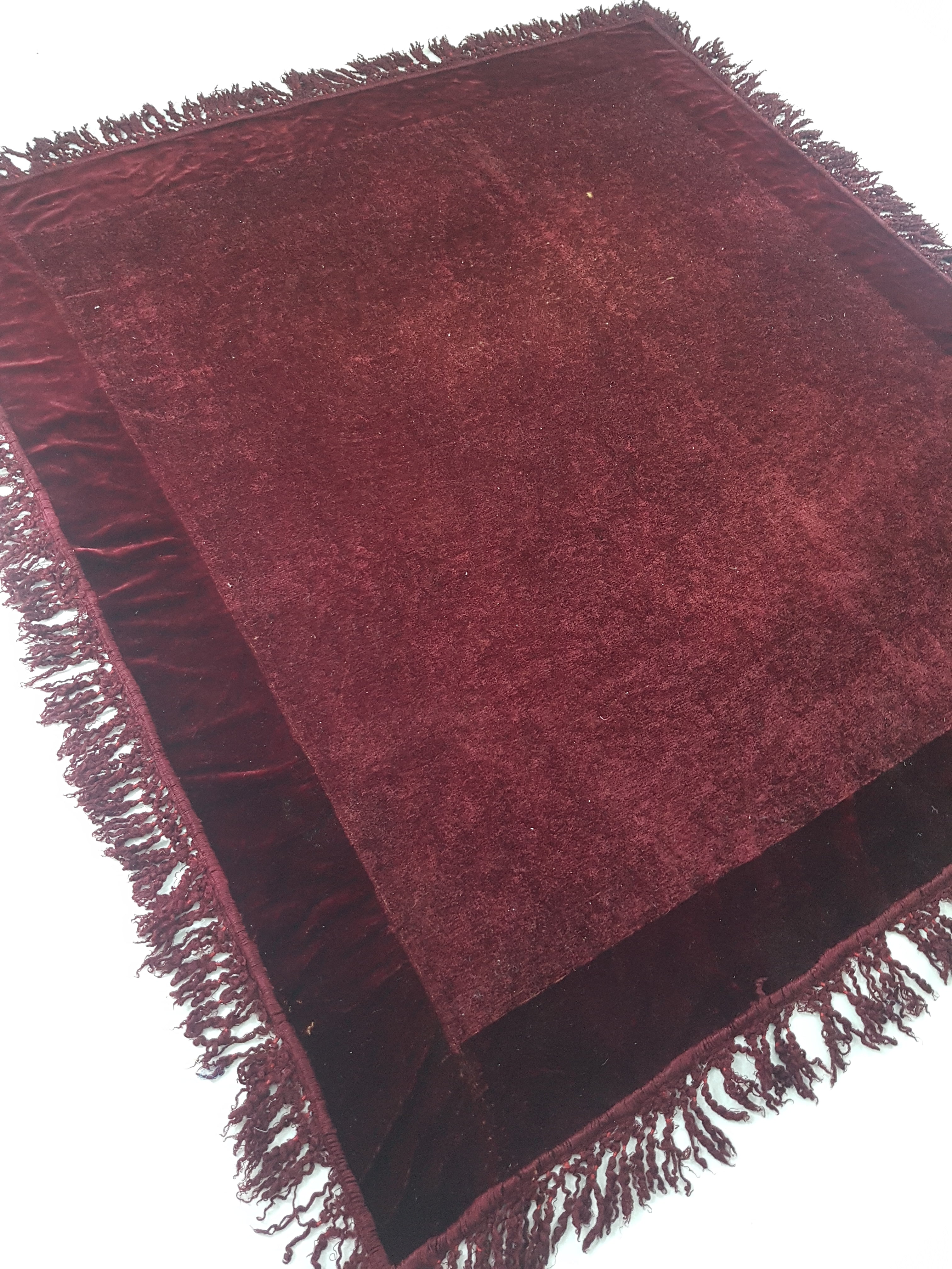 Antique Traditional Burgundy Velvet Coverlet / Blanket Throw 169x155cm