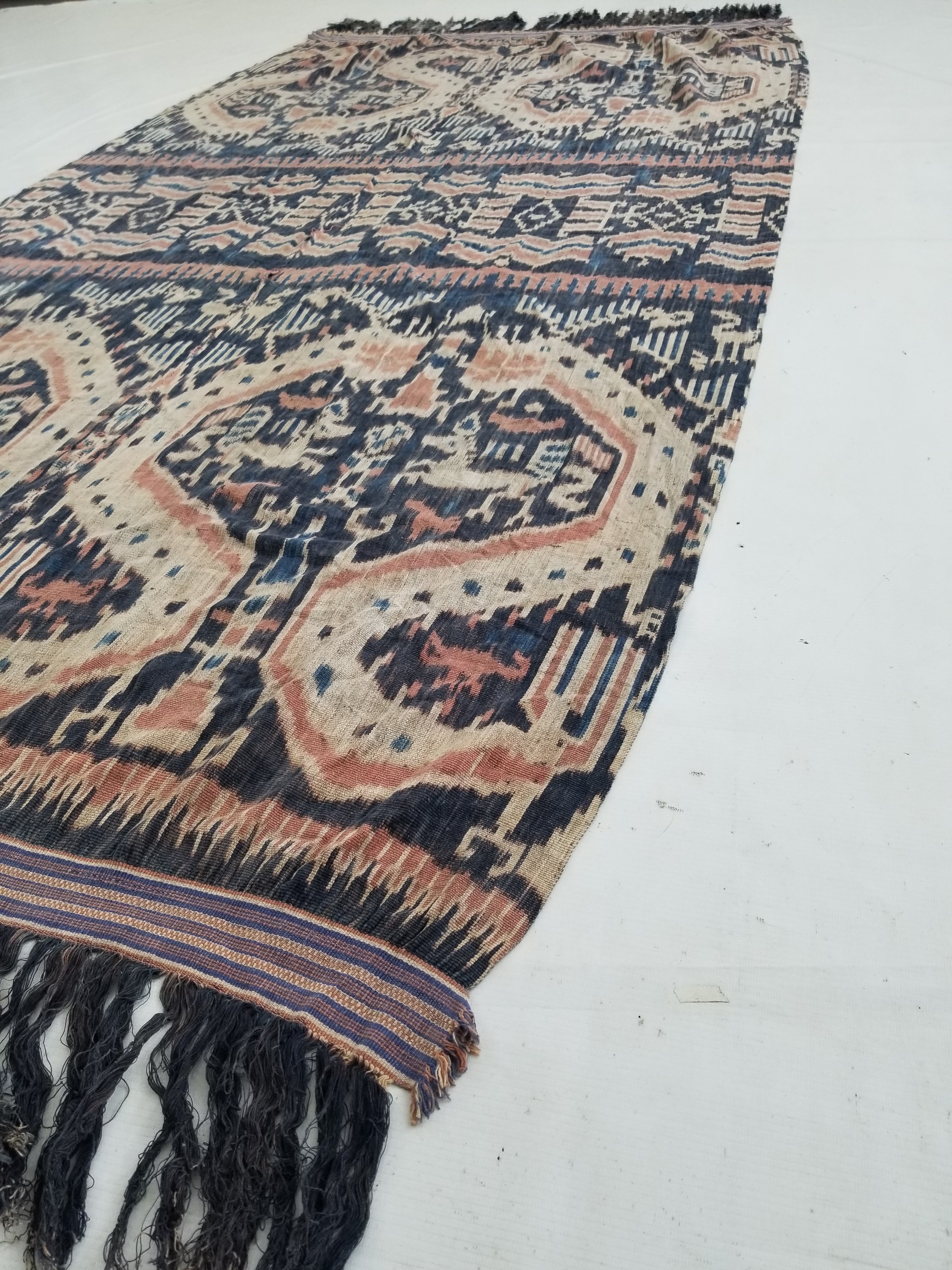 Vintage Indonesian Handwoven Sumba Ikat Vertical Seam Textile 223x120cm