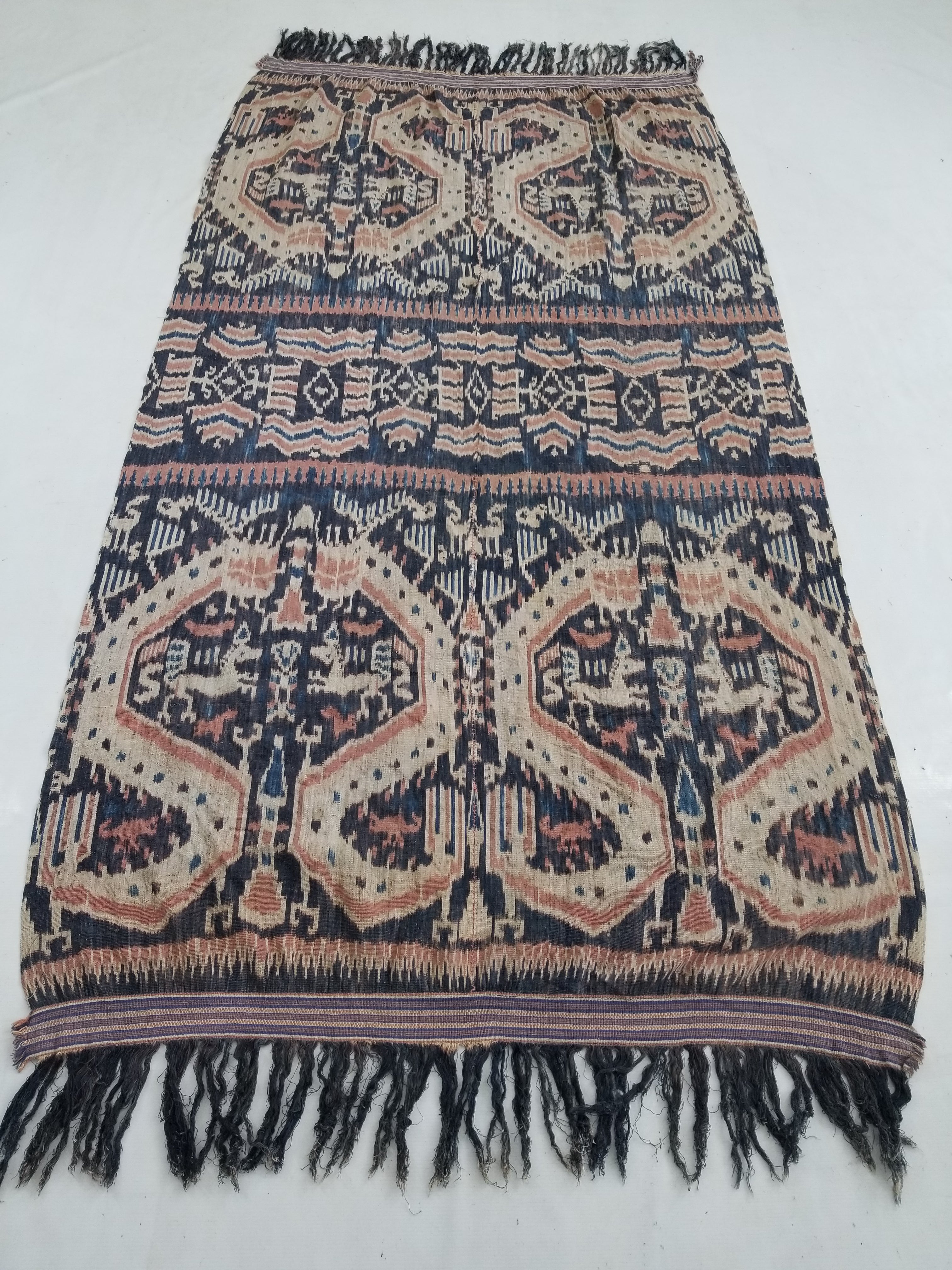Vintage Indonesian Handwoven Sumba Ikat Vertical Seam Textile 223x120cm