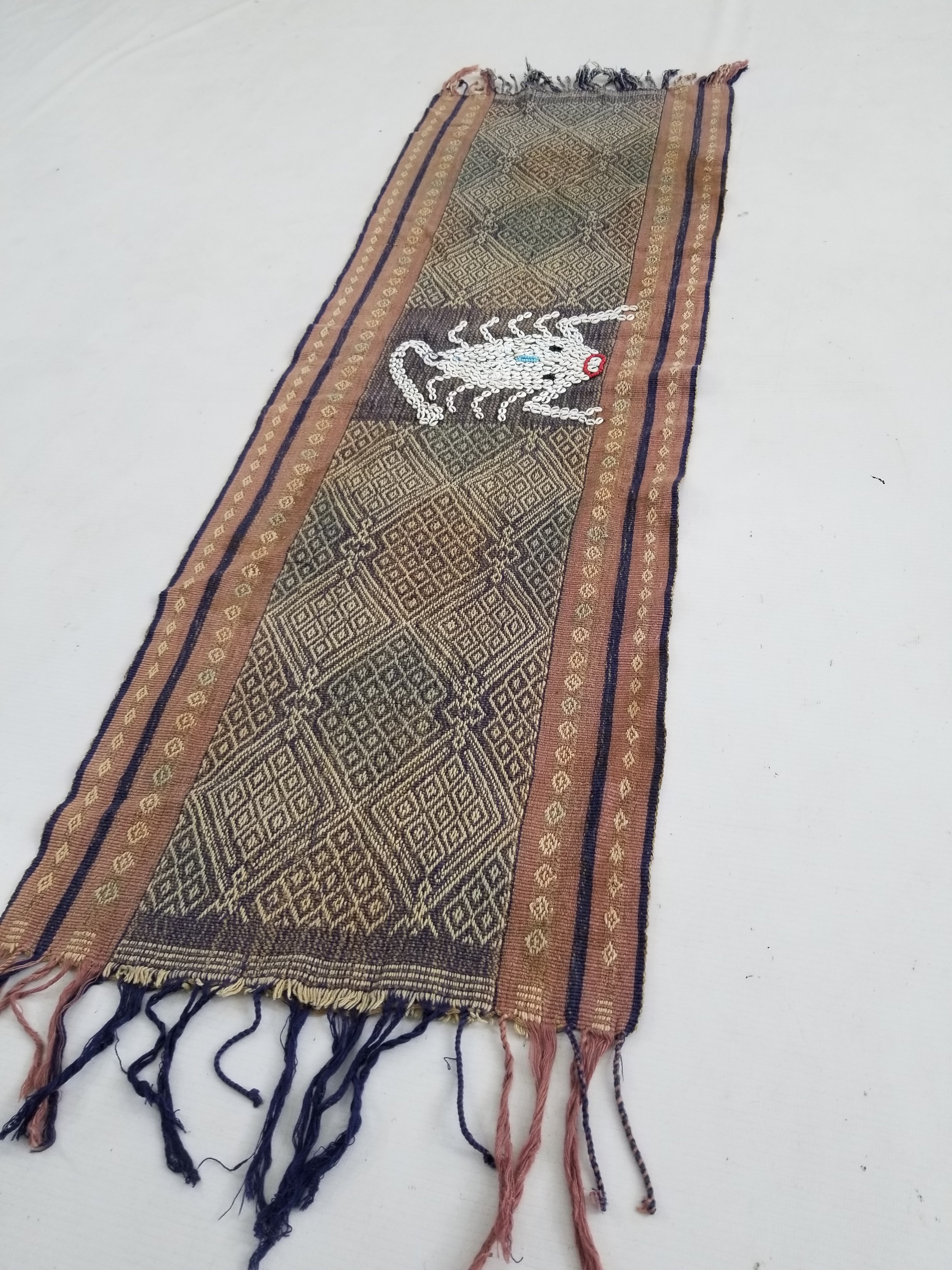 Vintage Indonesian Handwoven Hinggi Songket Ikat Textile Runner 106x35cm