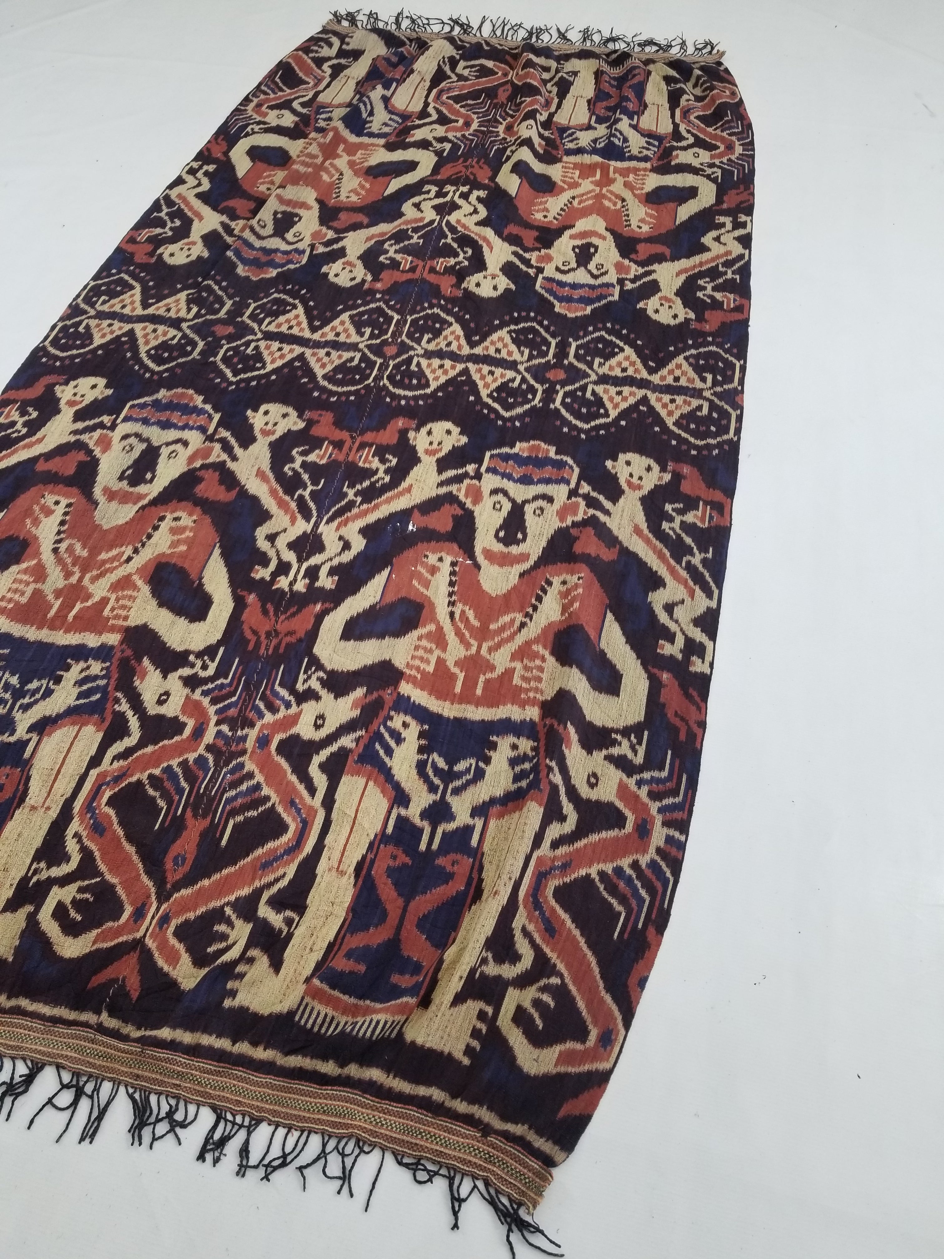 Vintage Indonesian Handwoven Sumba Ikat Hinggi Vertical Seam Textile 224x115cm