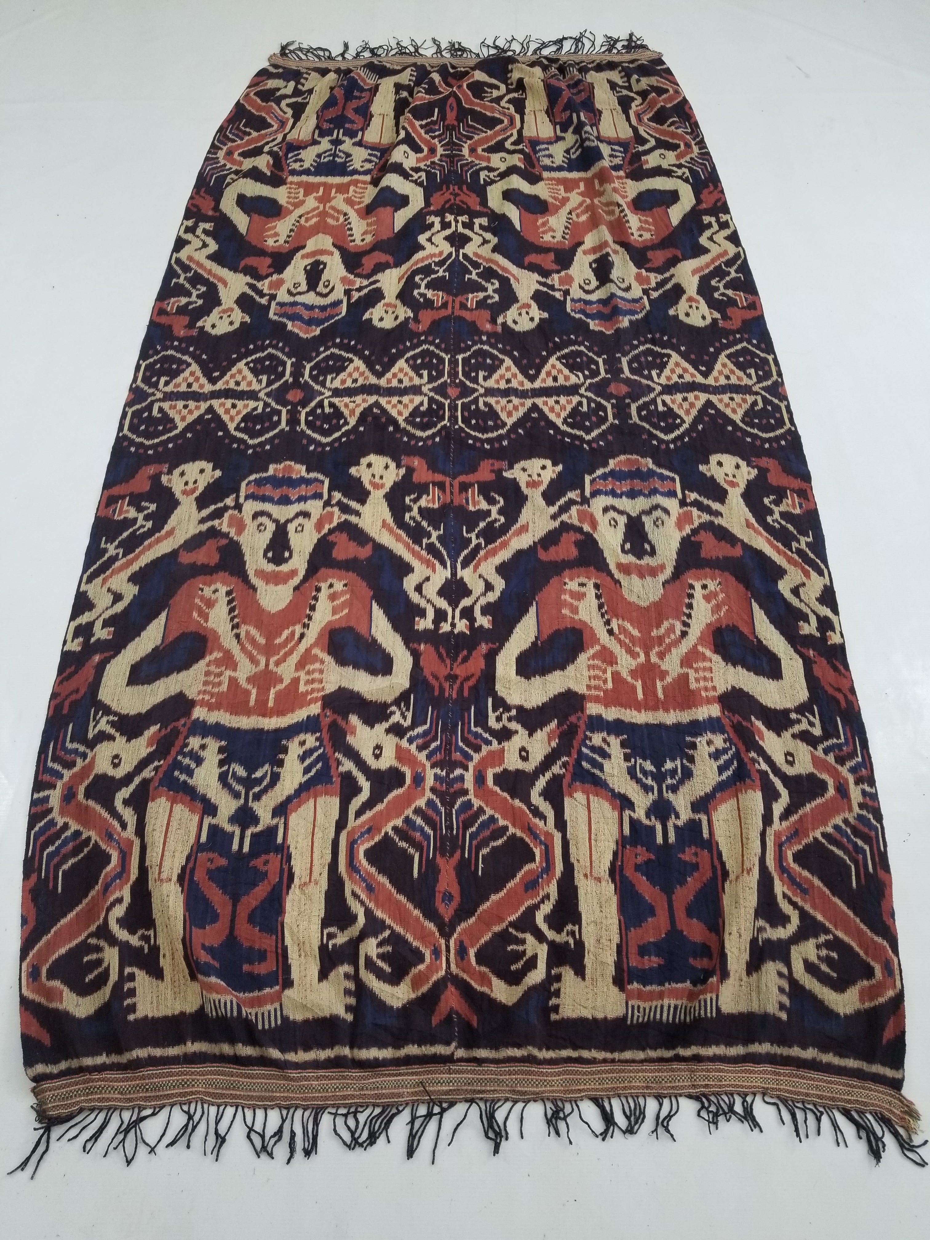 Vintage Indonesian Handwoven Sumba Ikat Hinggi Vertical Seam Textile 224x115cm