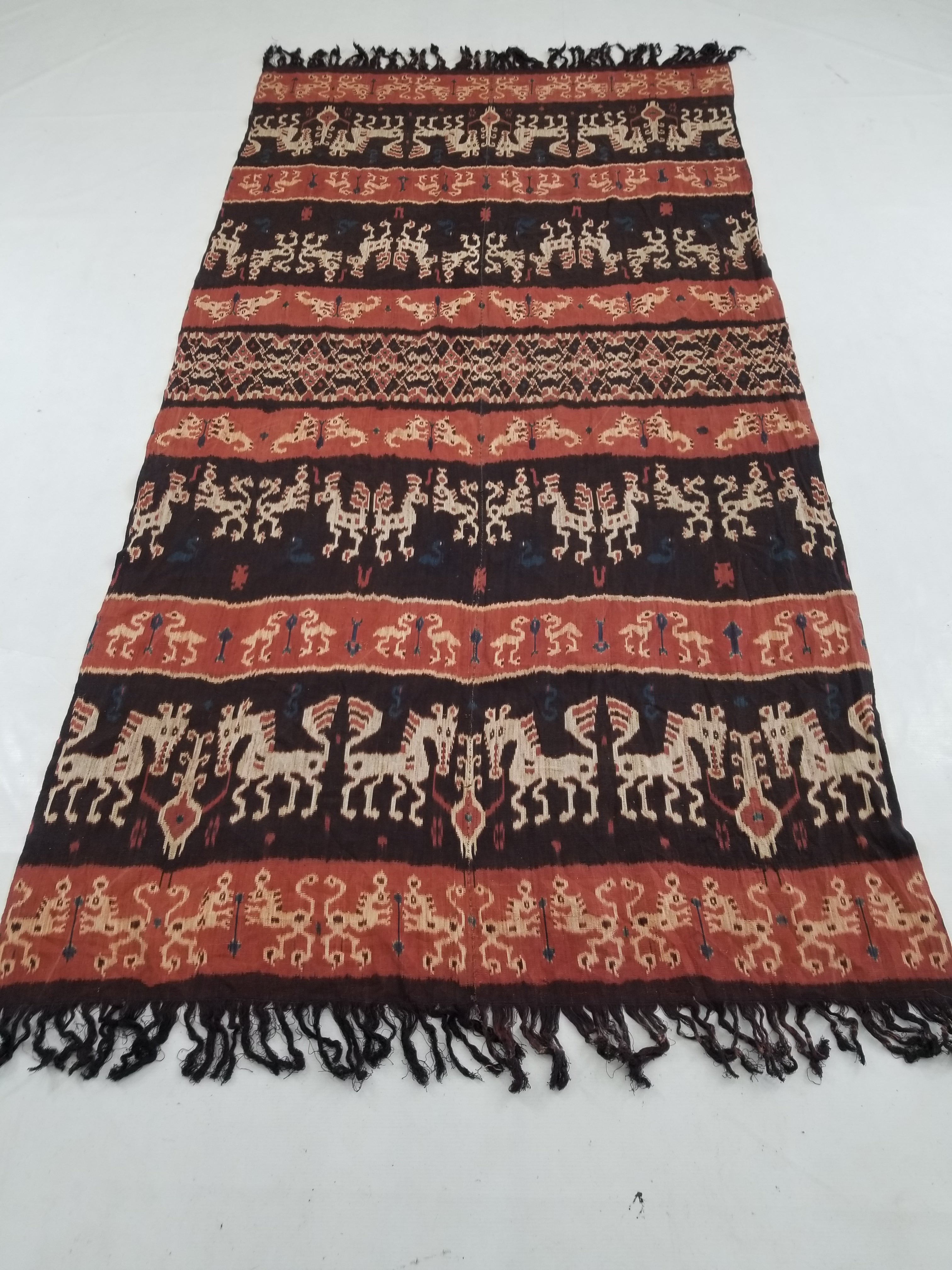 Antique Indonesian Handwoven Sumba Ikat Vertical Seam Wall Tapestry 229x114cm