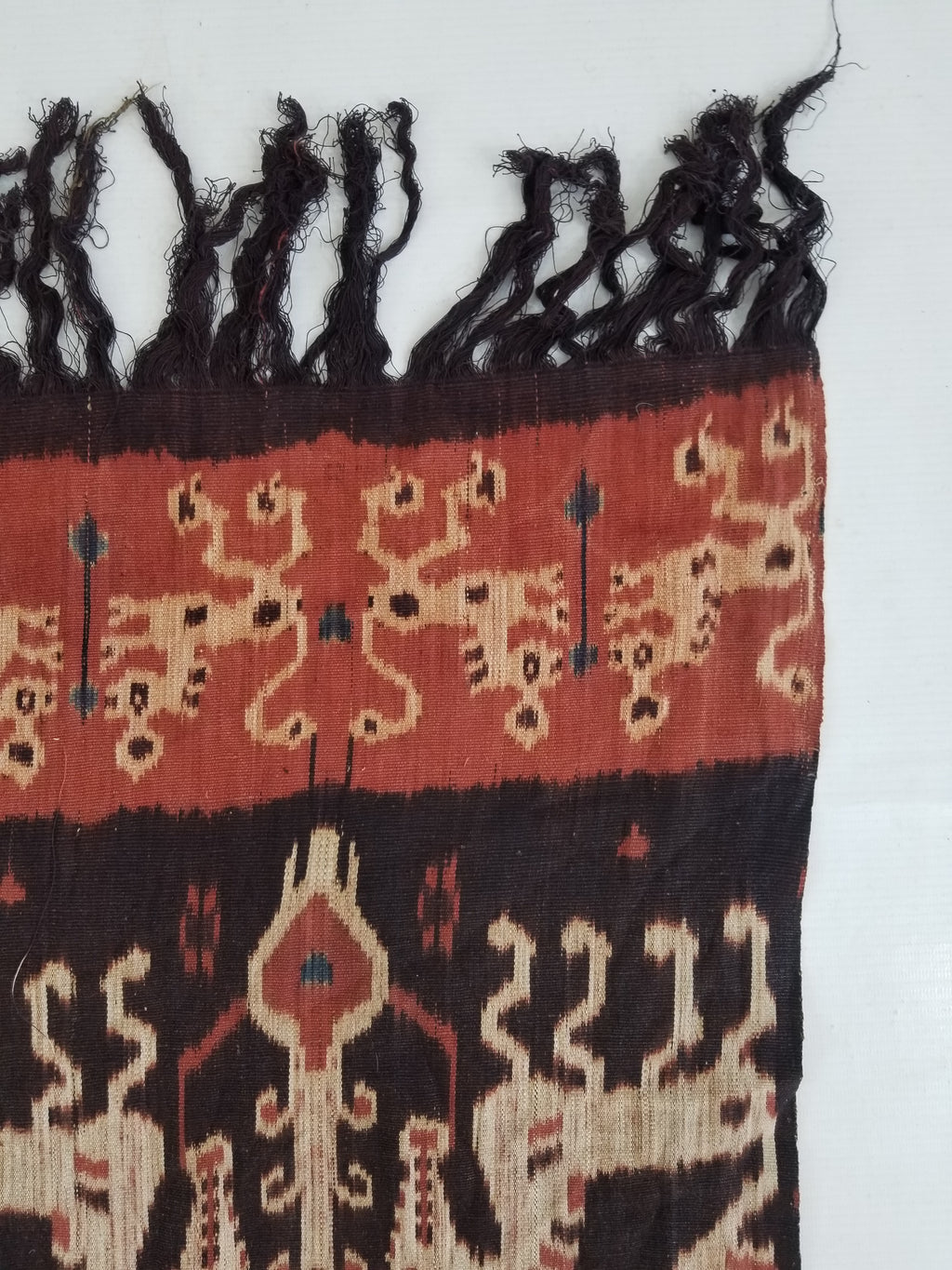 Antique Indonesian Handwoven Sumba Ikat Vertical Seam Wall Tapestry 229x114cm