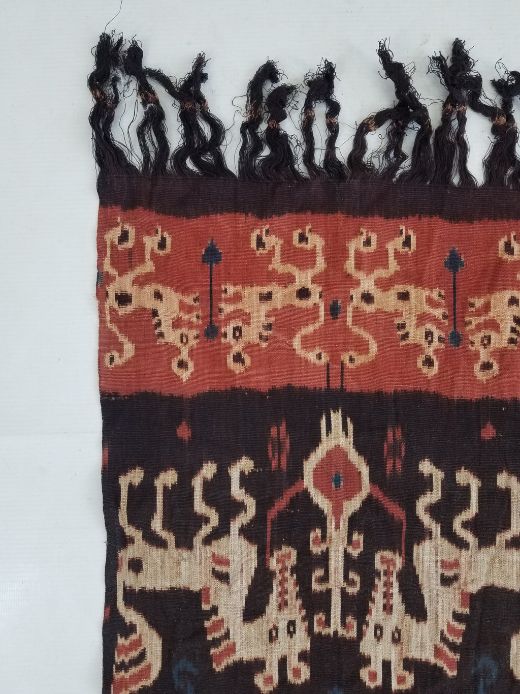 Antique Indonesian Handwoven Sumba Ikat Vertical Seam Wall Tapestry 229x114cm