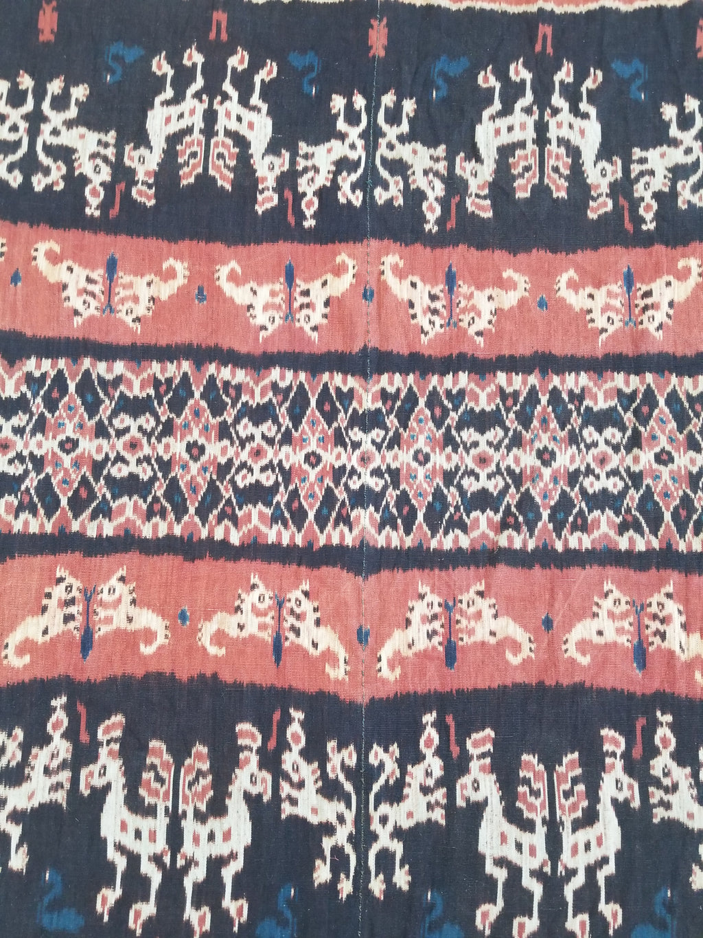 Antique Indonesian Handwoven Sumba Ikat Vertical Seam Wall Tapestry 229x114cm