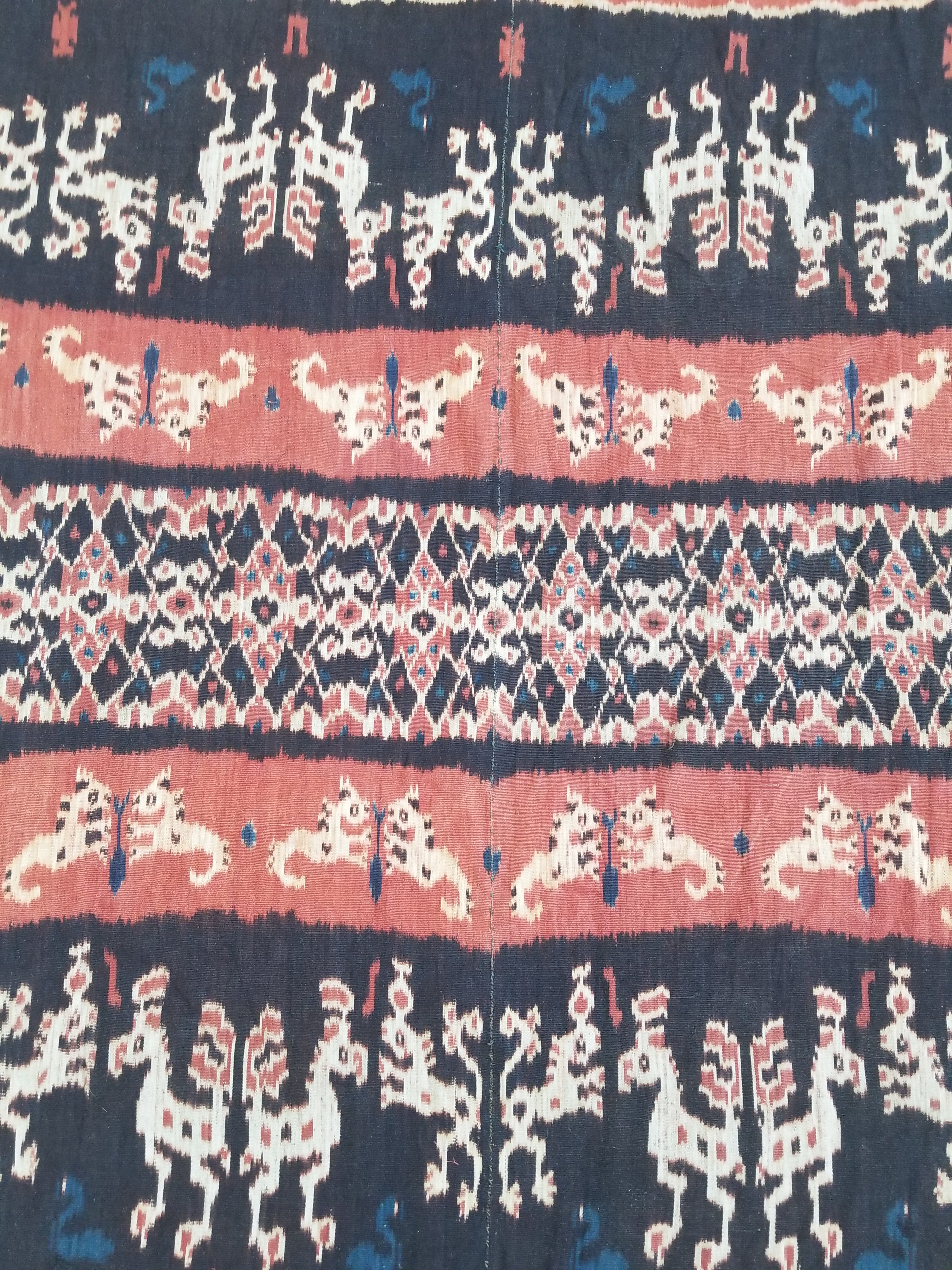 Antique Indonesian Handwoven Sumba Ikat Vertical Seam Wall Tapestry 229x114cm