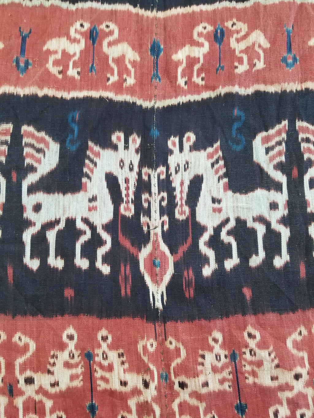 Antique Indonesian Handwoven Sumba Ikat Vertical Seam Wall Tapestry 229x114cm