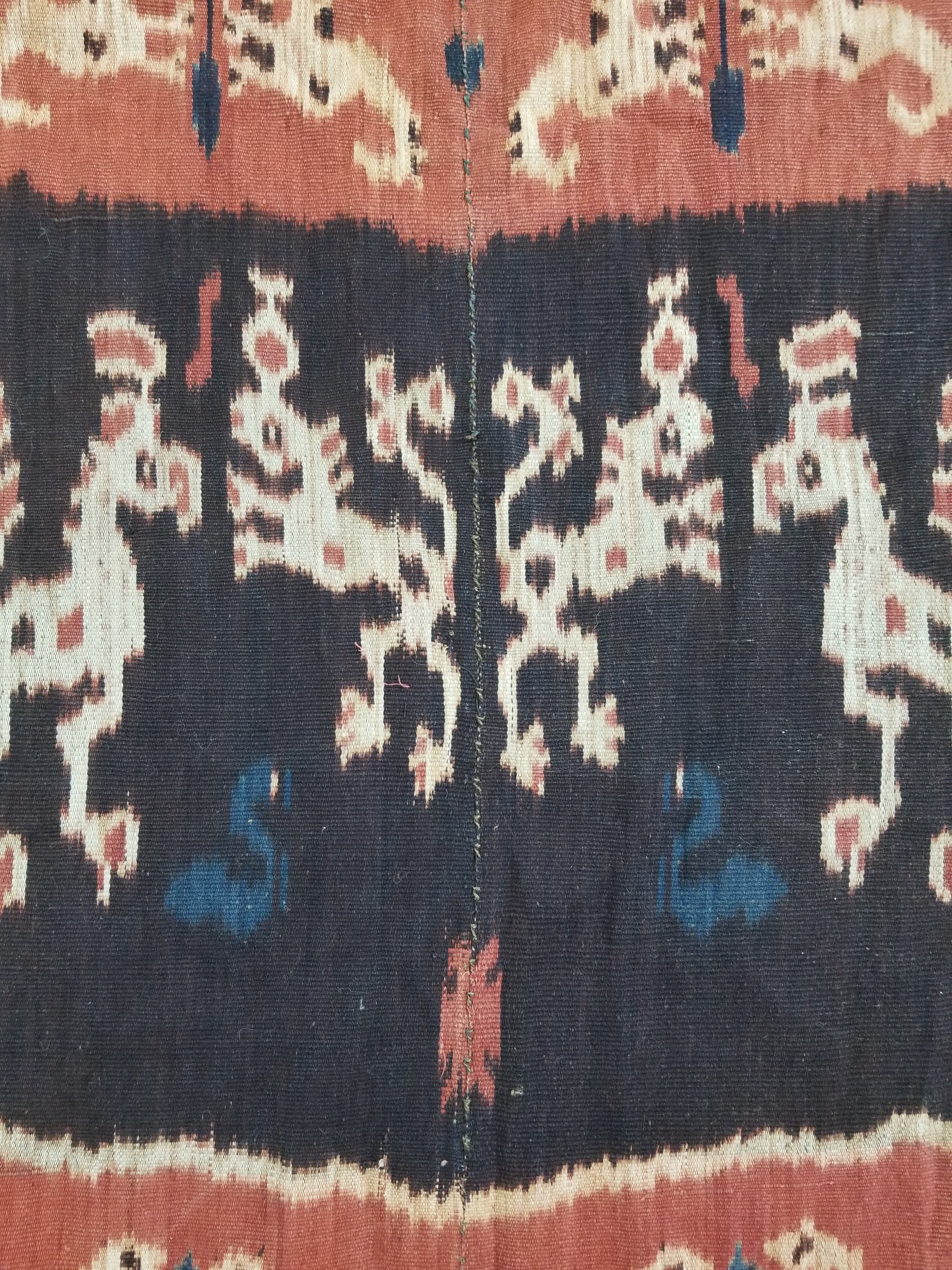Antique Indonesian Handwoven Sumba Ikat Vertical Seam Wall Tapestry 229x114cm